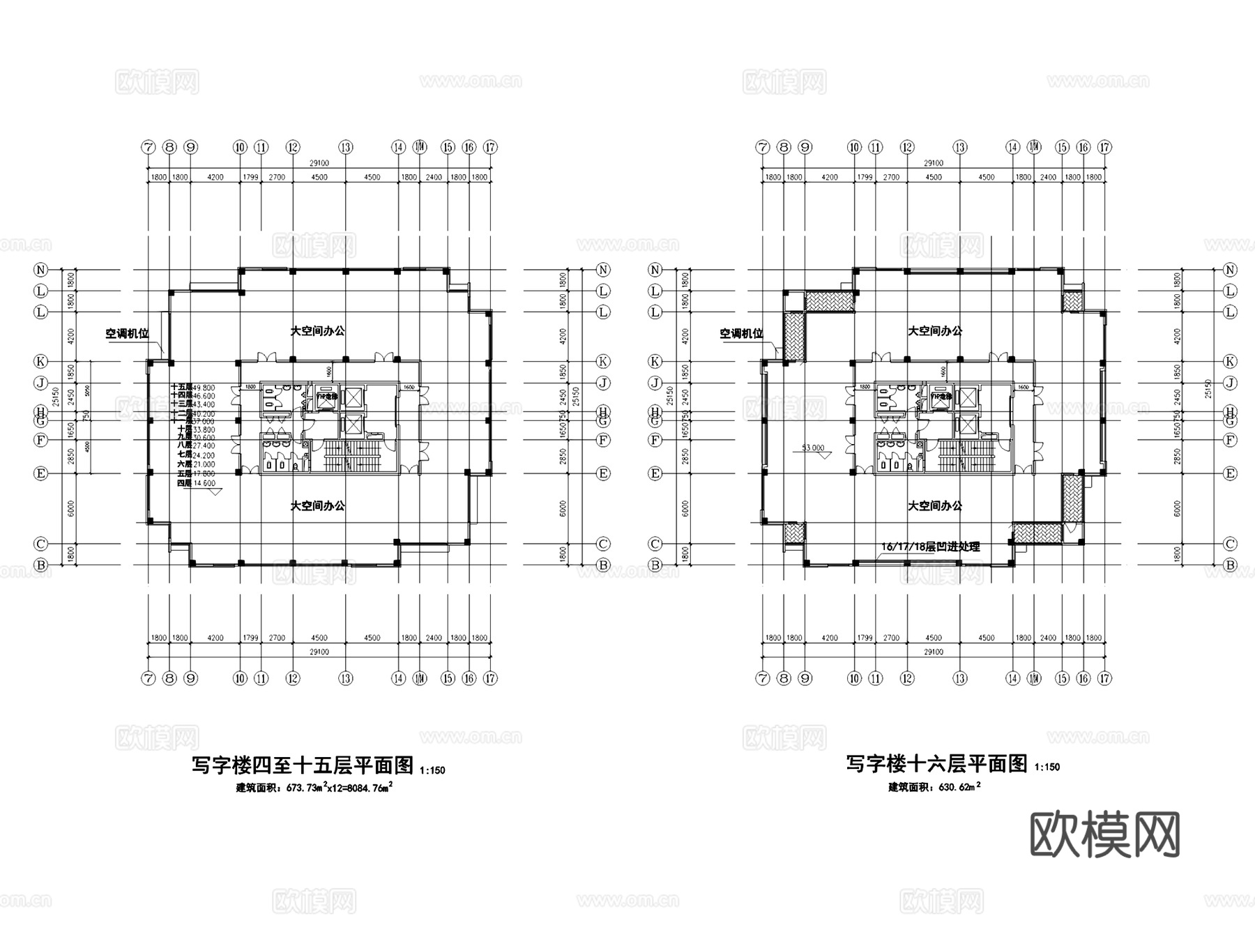 双福大厦写字楼办公建筑CAD施工图集cad施工图