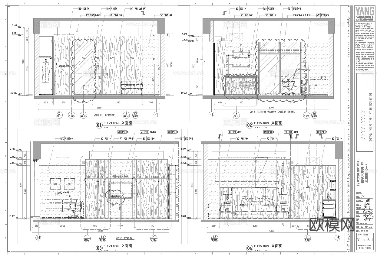 酒店大床房 最新全套施工图设计cad施工图