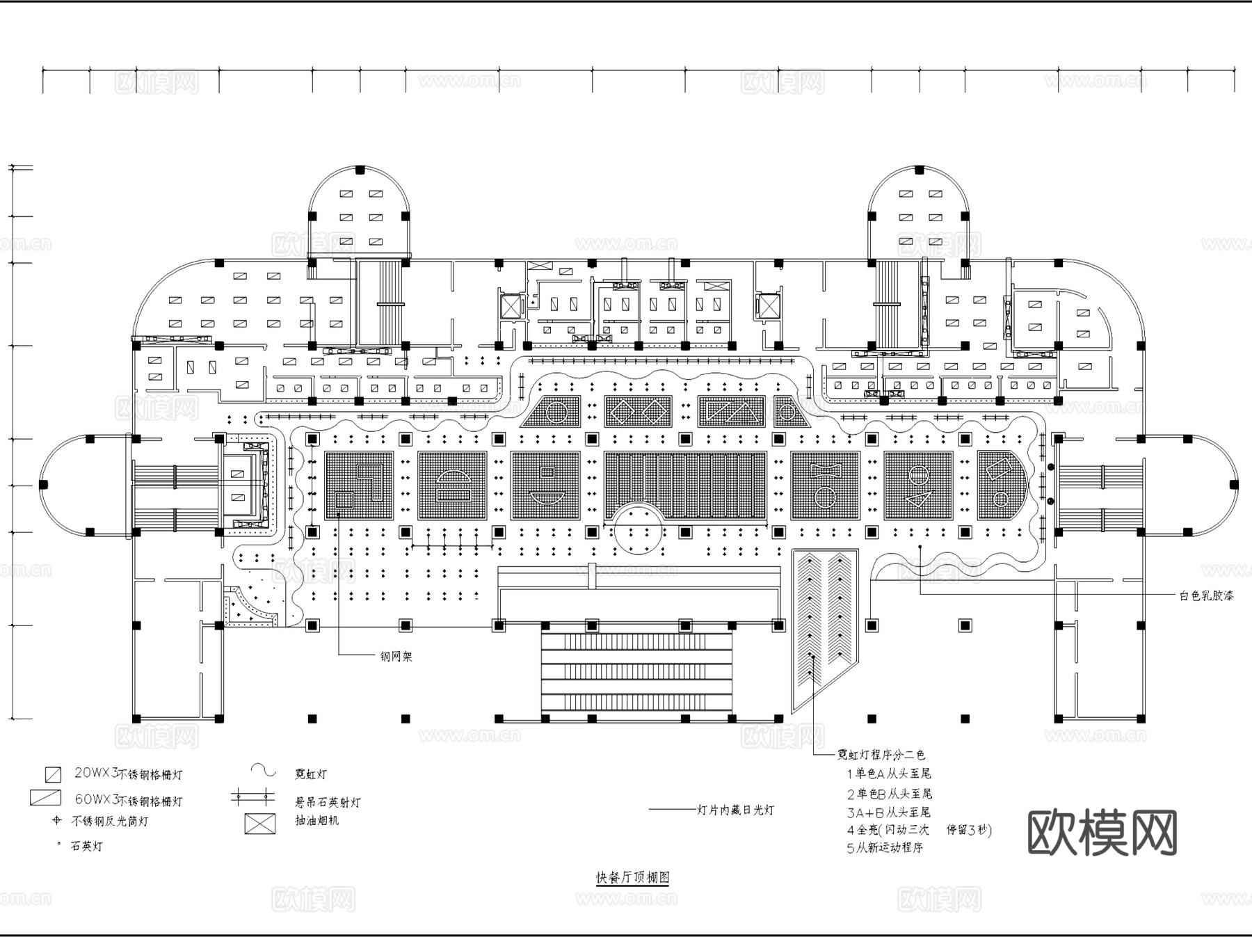 快餐店平面布置及天花顶棚CAD施工图cad施工图