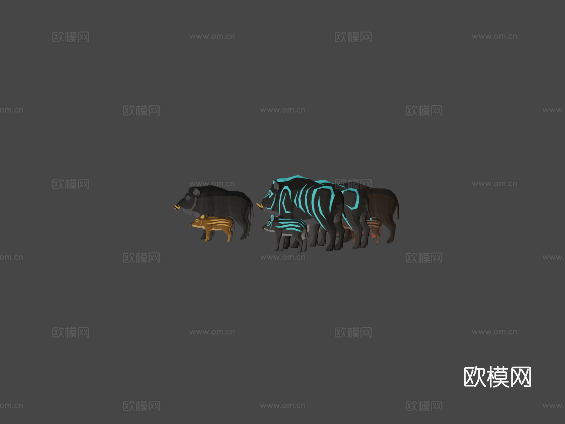 低多边形野猪家族3d模型3d模型下载（渲染图5）
