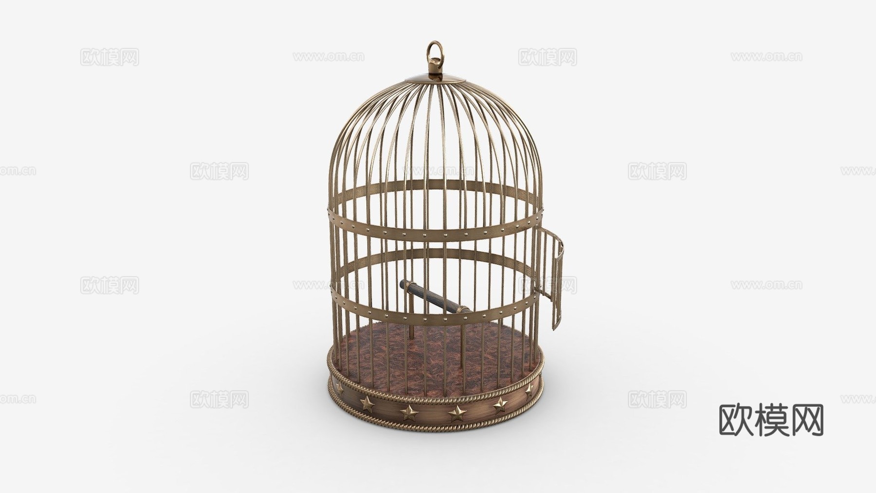 复古金属鸟笼3d模型下载（渲染图1）