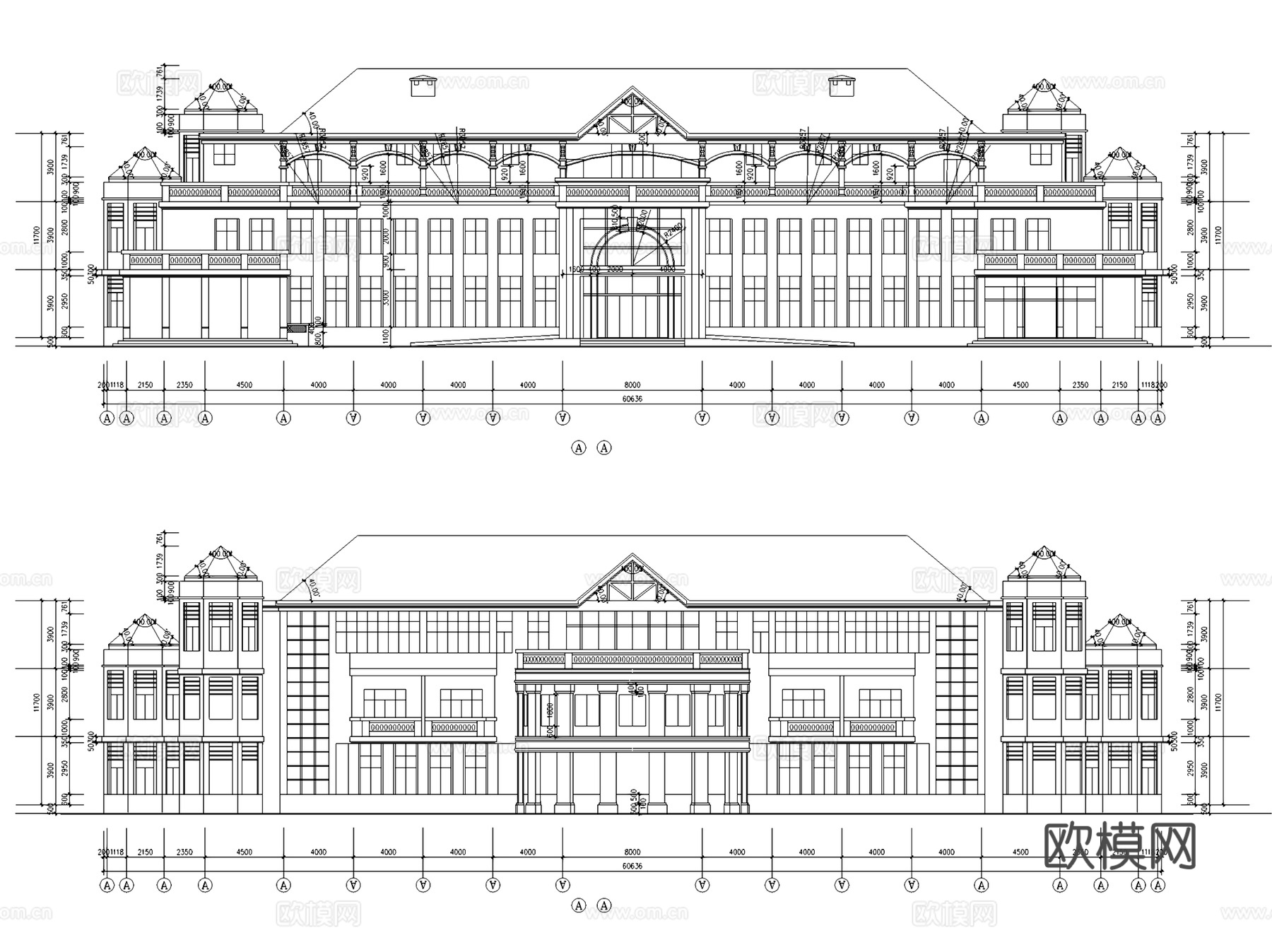 远乐邦辉会所建筑CAD施工图集cad施工图