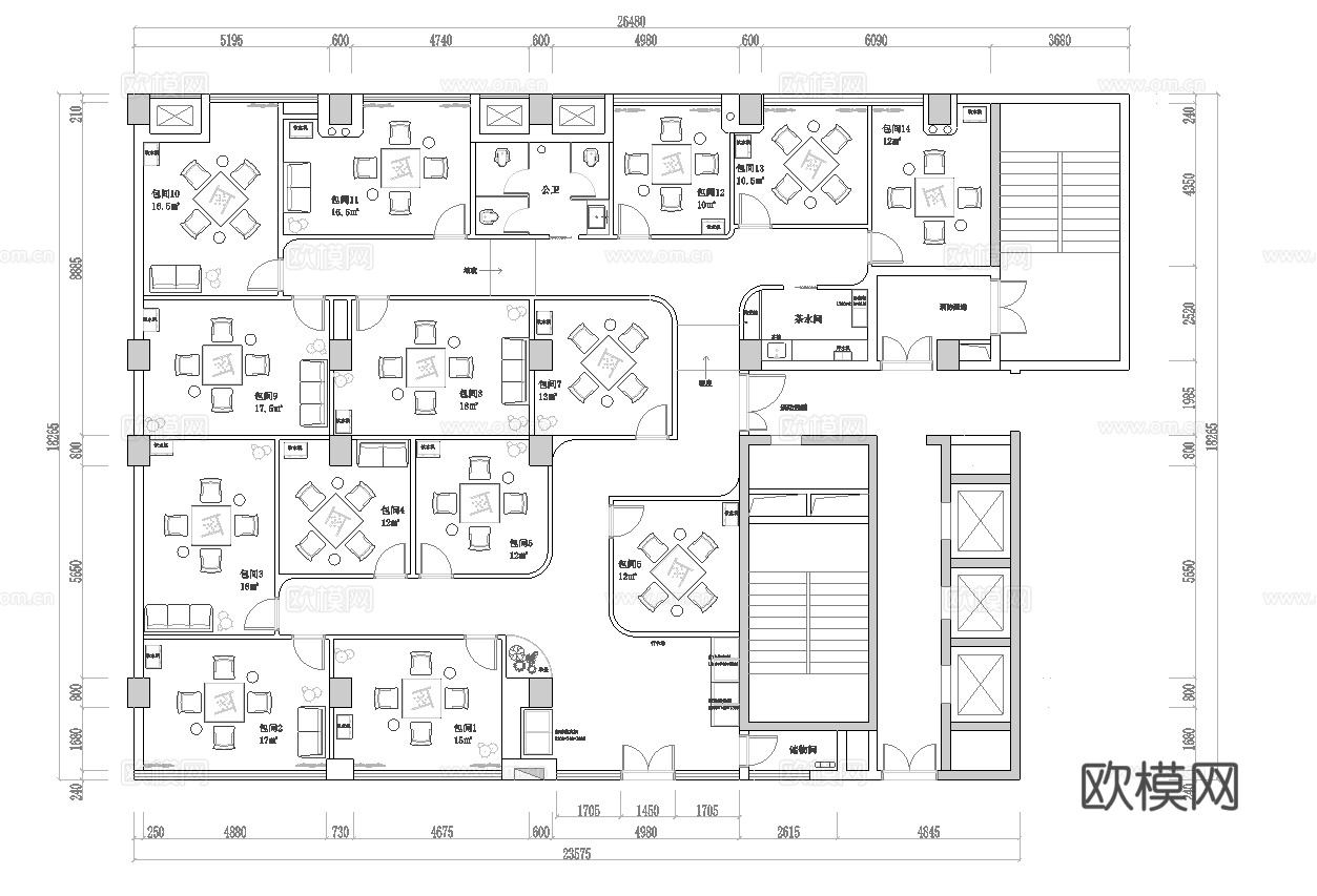 300平棋牌室 茶楼 最新平面施工图设计cad施工图