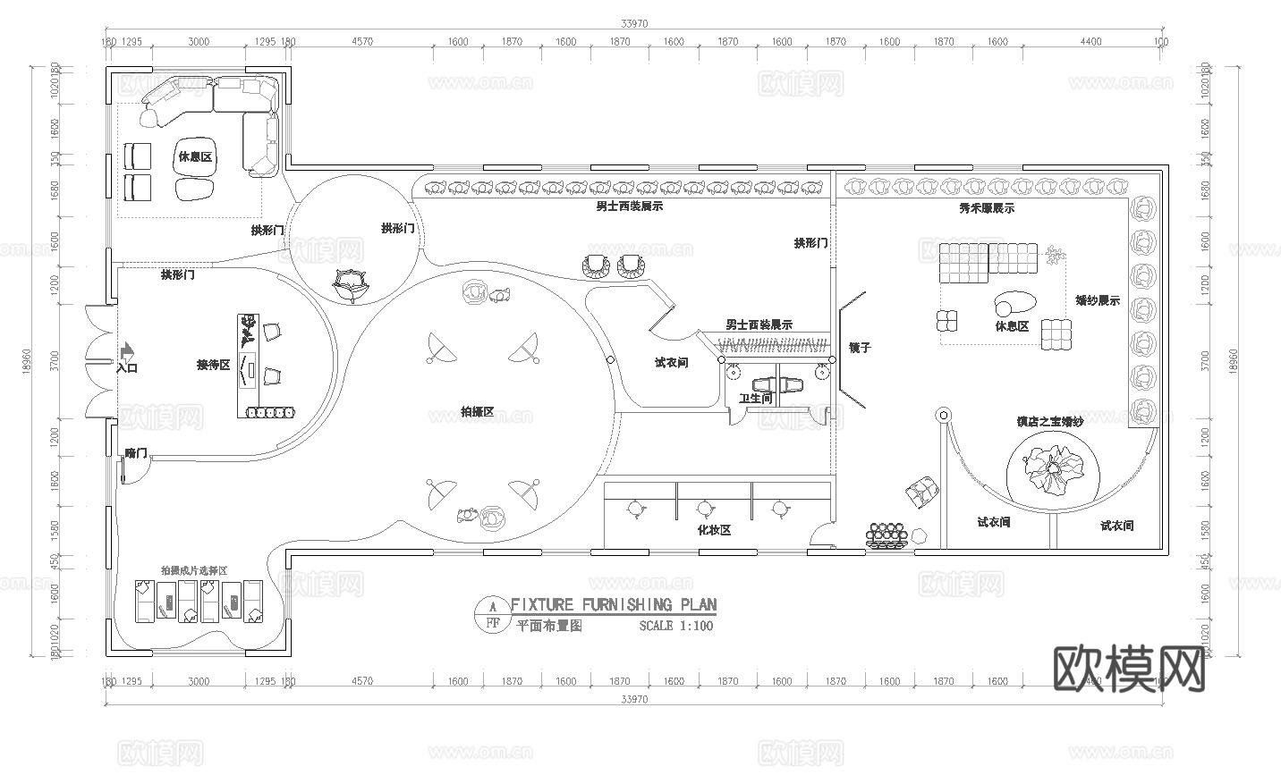 婚纱店 最新平面施工图设计cad施工图