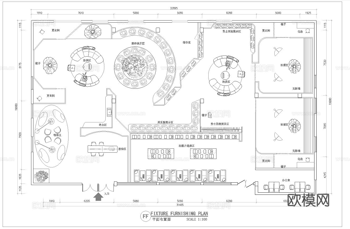 婚纱店 最新平面施工图设计cad施工图