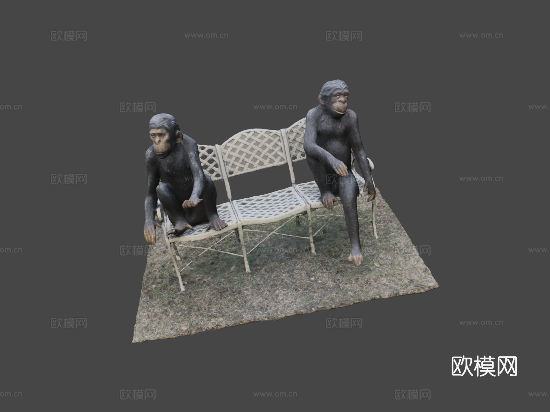 两只黑猩猩坐在长椅上3d模型下载（渲染图8）