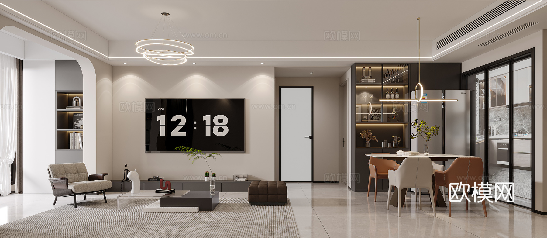 现代意式轻奢客餐厅3d模型下载（渲染图2）