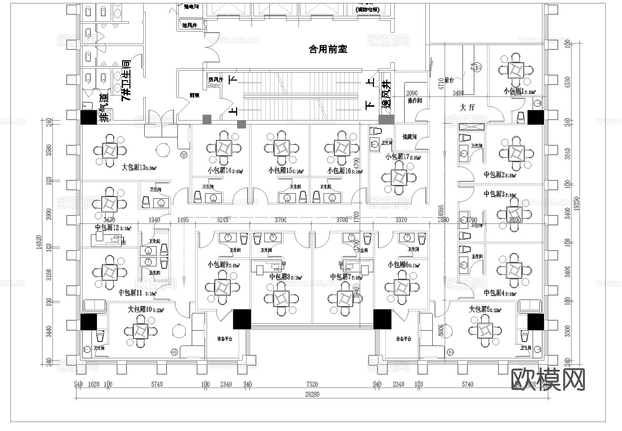 500平棋牌室 茶楼 最新平面施工图设计cad施工图