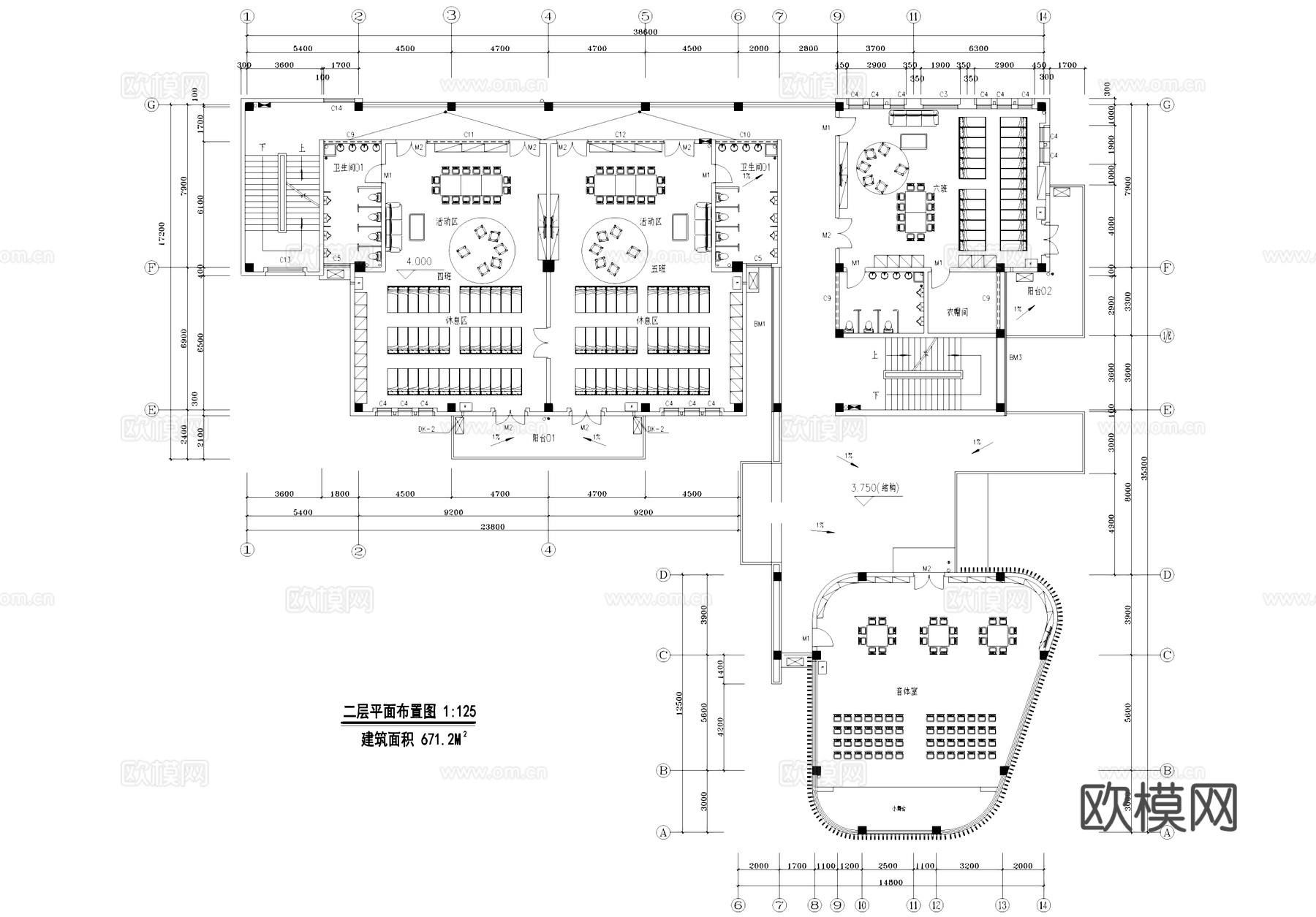 现代四层幼儿园室内装饰CAD施工图整套cad施工图