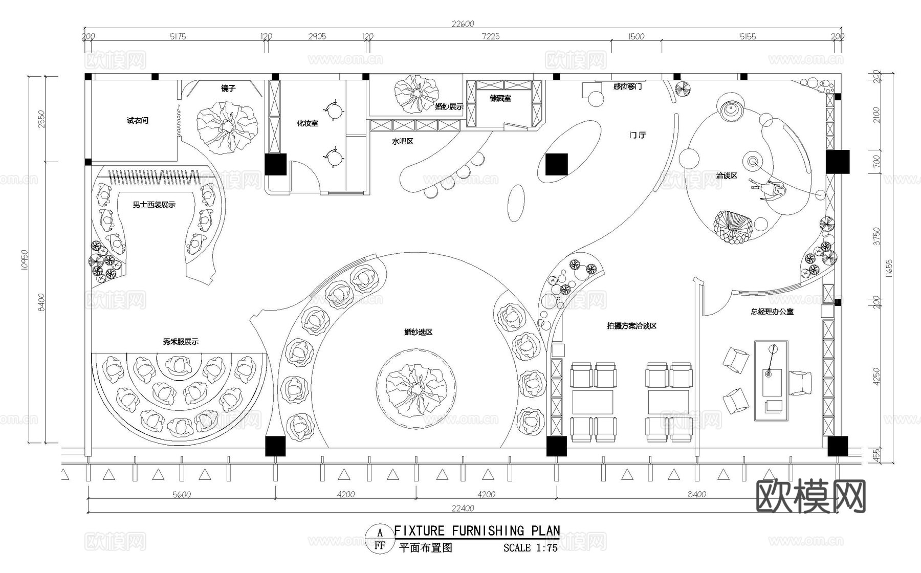 300平婚纱店 最新平面施工图设计cad施工图