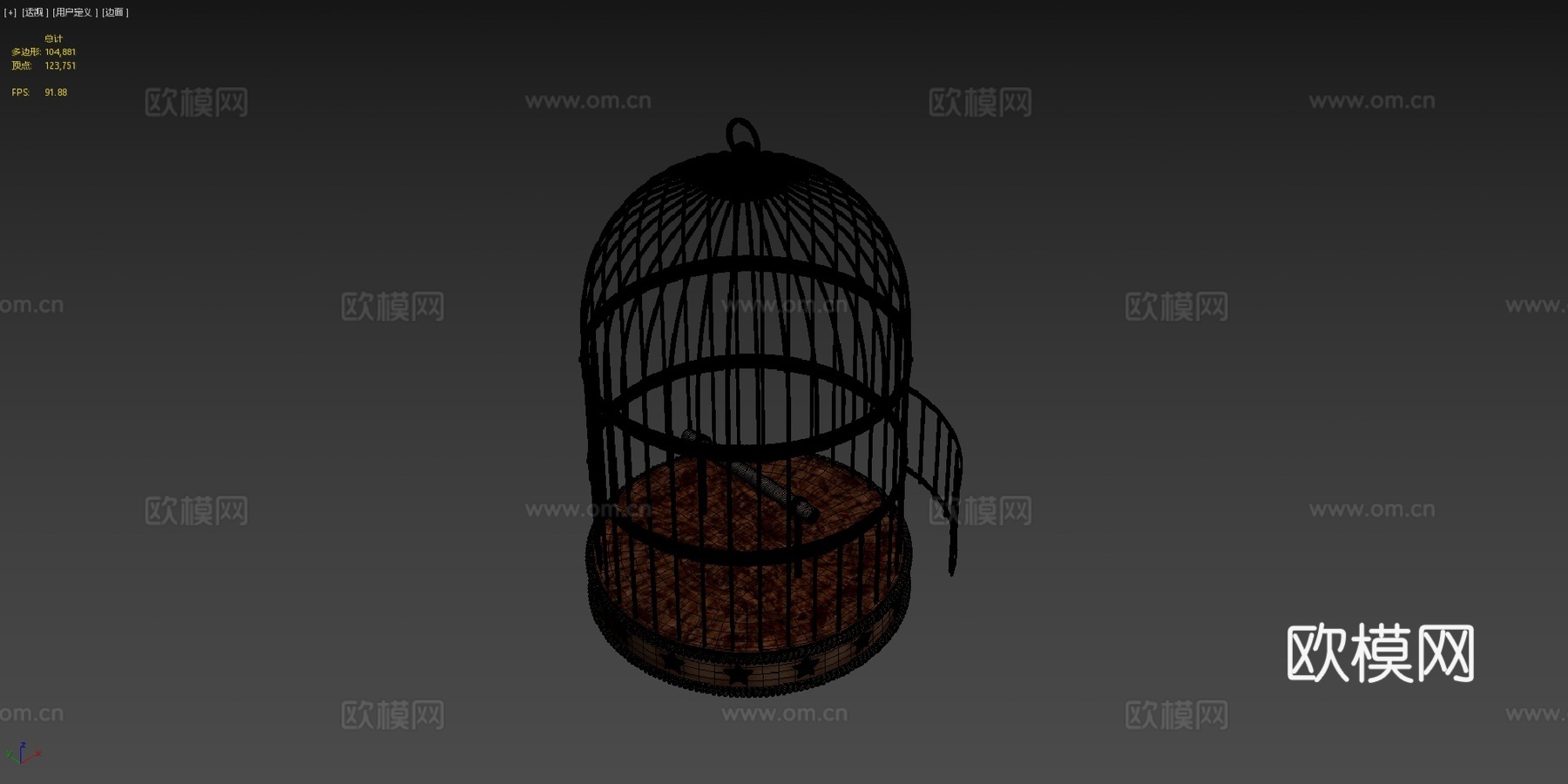 复古金属鸟笼3d模型下载（渲染图4）