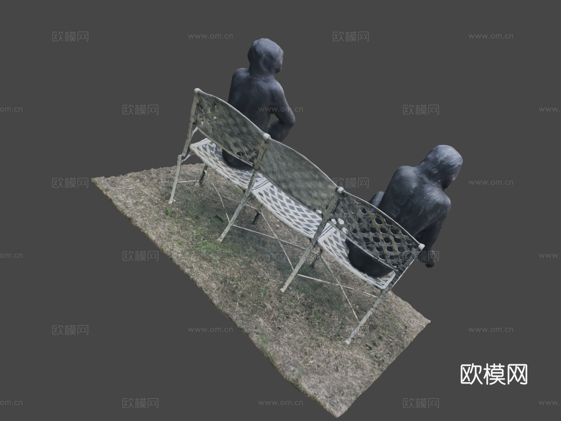 两只黑猩猩坐在长椅上3d模型下载（渲染图7）