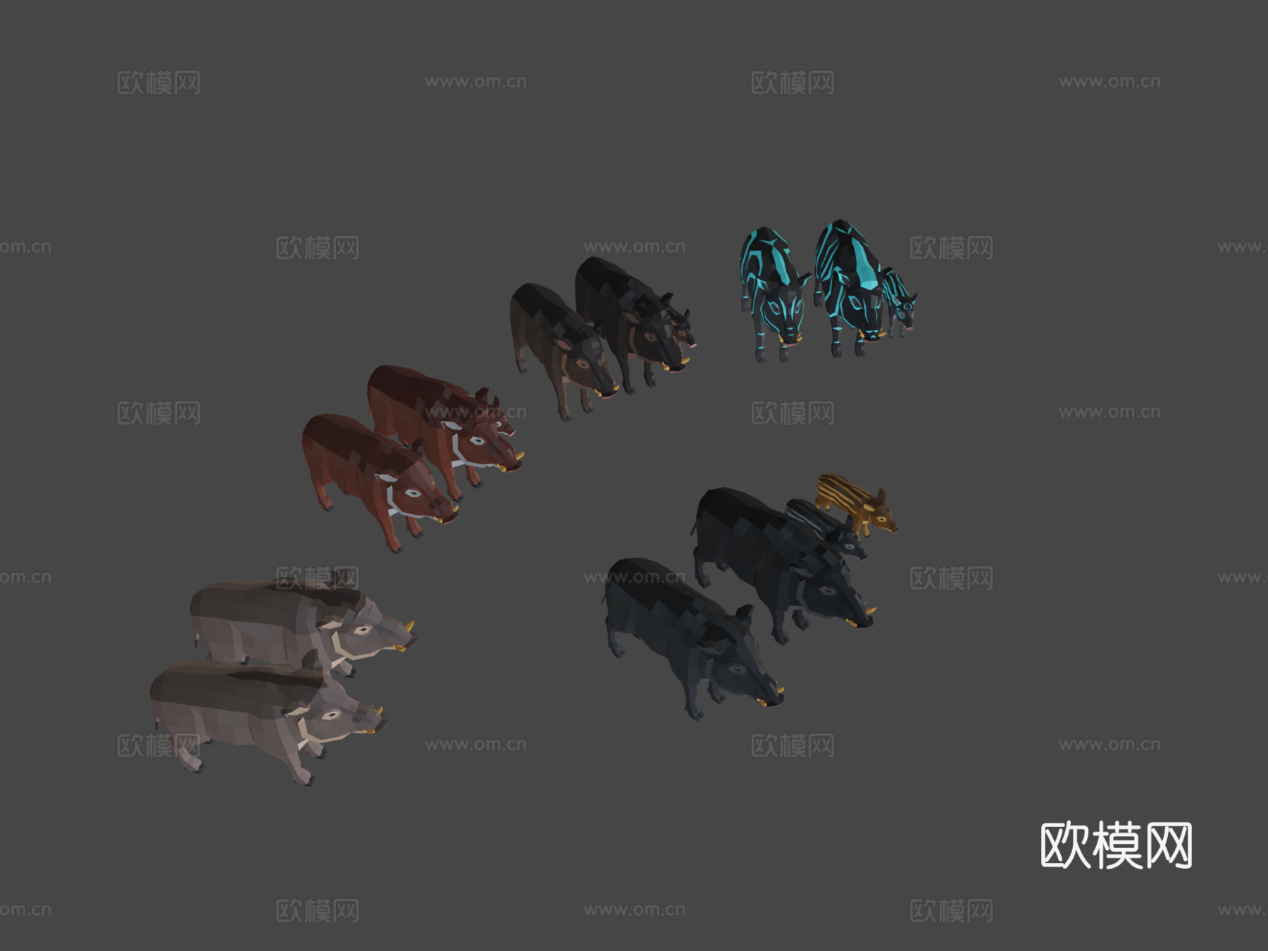 低多边形野猪家族3d模型3d模型下载（渲染图8）