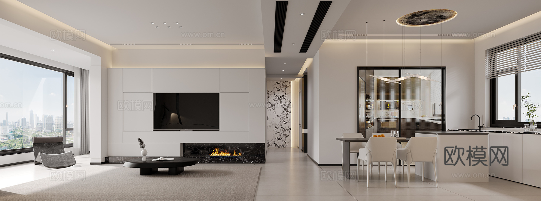 现代客餐厅3d模型下载（渲染图2）