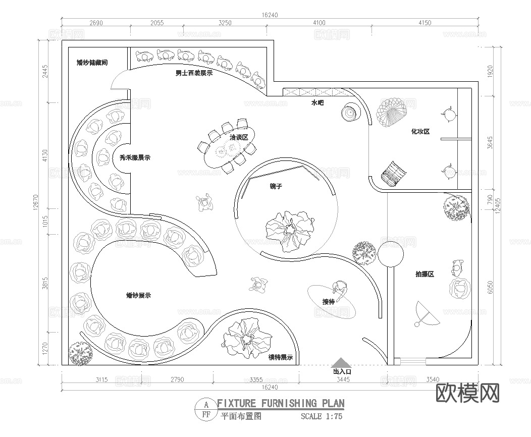 婚纱店 最新平面施工图设计cad施工图