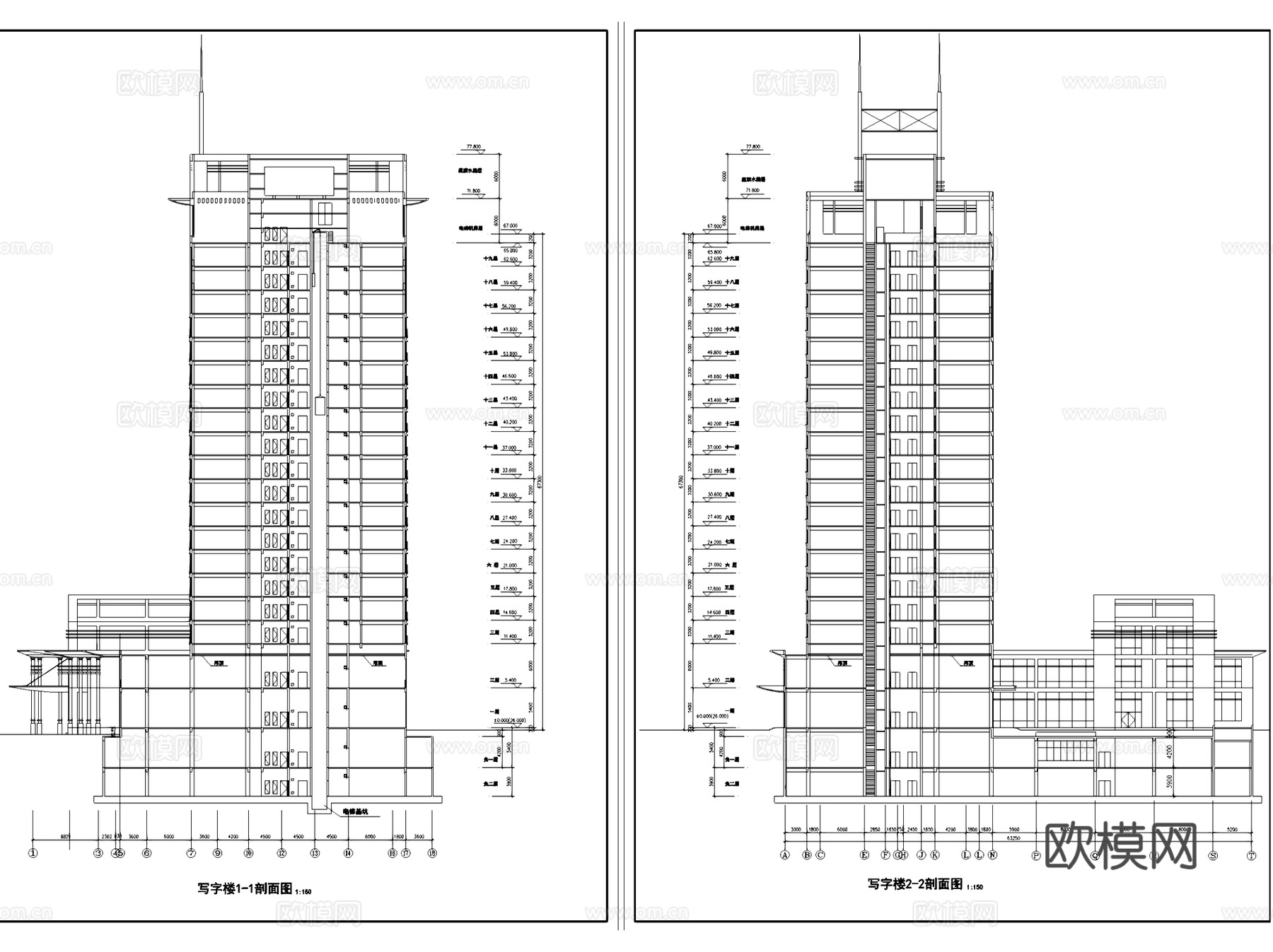 双福大厦写字楼办公建筑CAD施工图集cad施工图