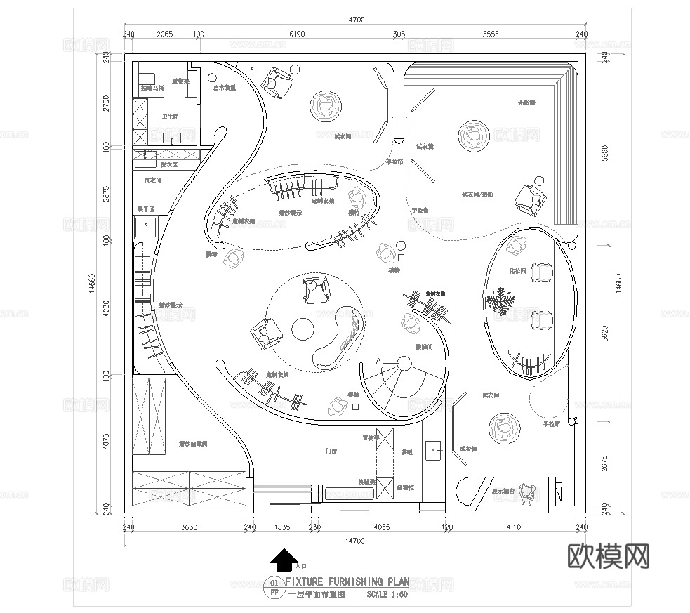 婚纱店 最新平面施工图设计cad施工图