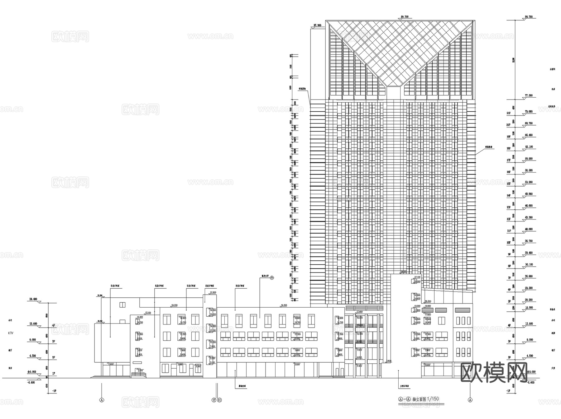 宁波华信国际大酒店建筑CAD施工图集cad施工图
