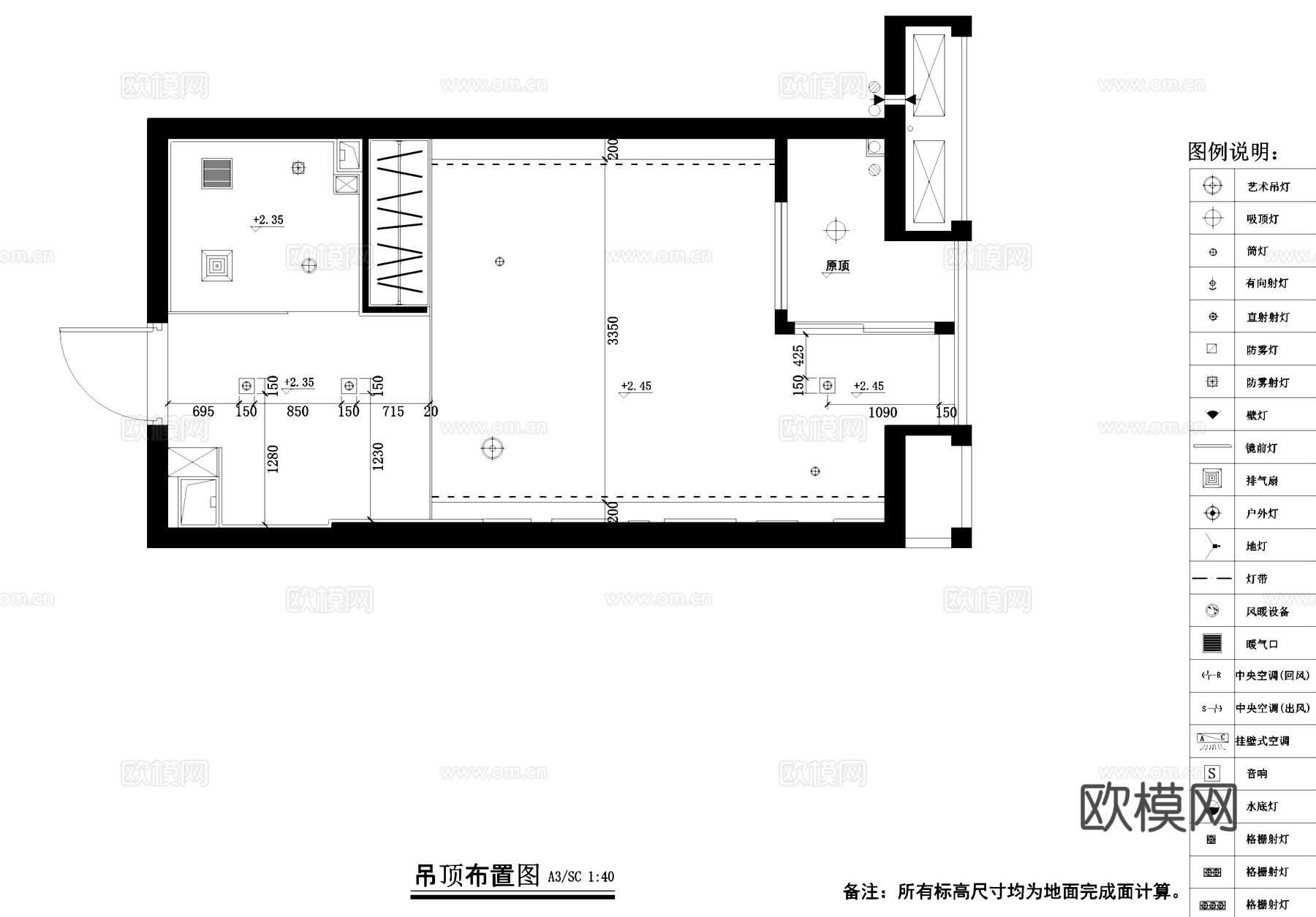 凯龙地产2#7单元样板房室内装饰CAD施工图整套cad施工图