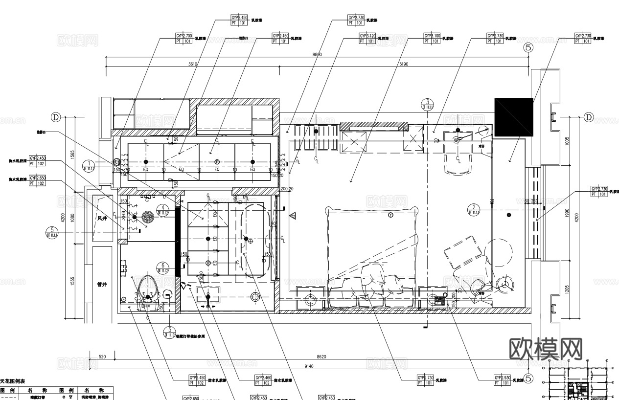 酒店大床房 标间 最新全套施工图设计cad施工图