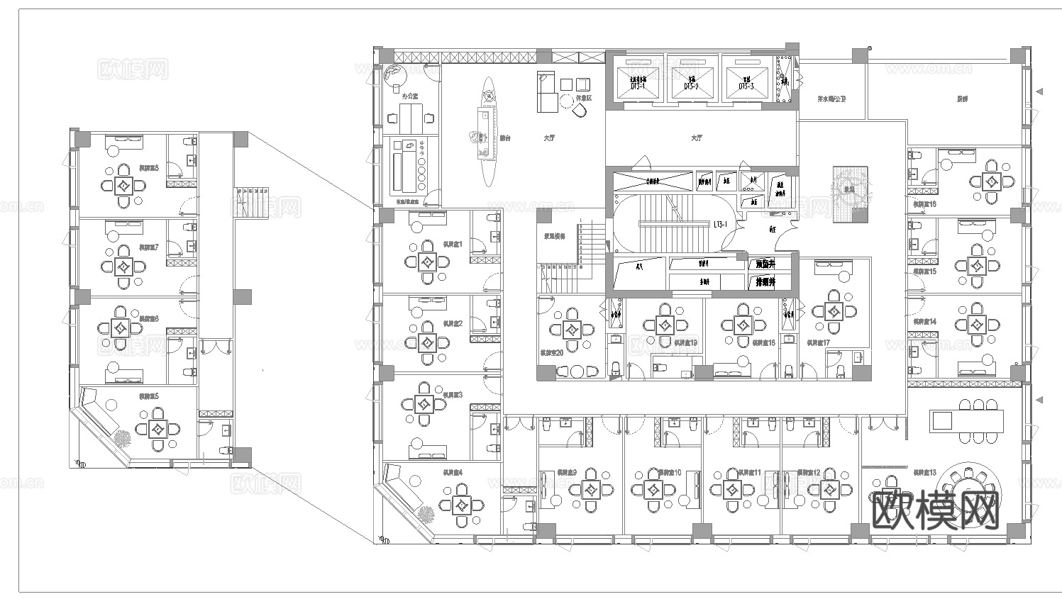 最新棋牌室 茶楼施工图设计cad施工图