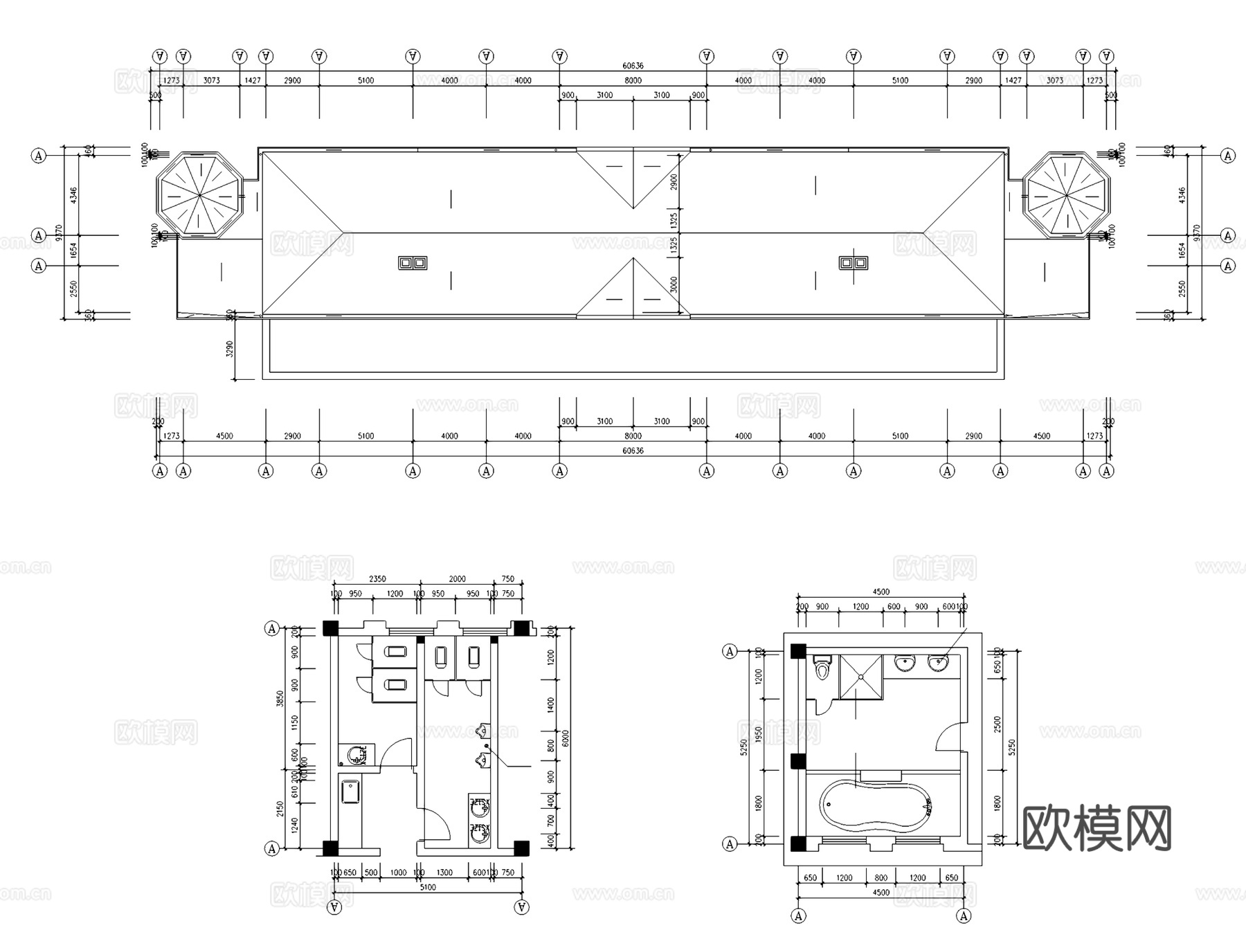 远乐邦辉会所建筑CAD施工图集cad施工图
