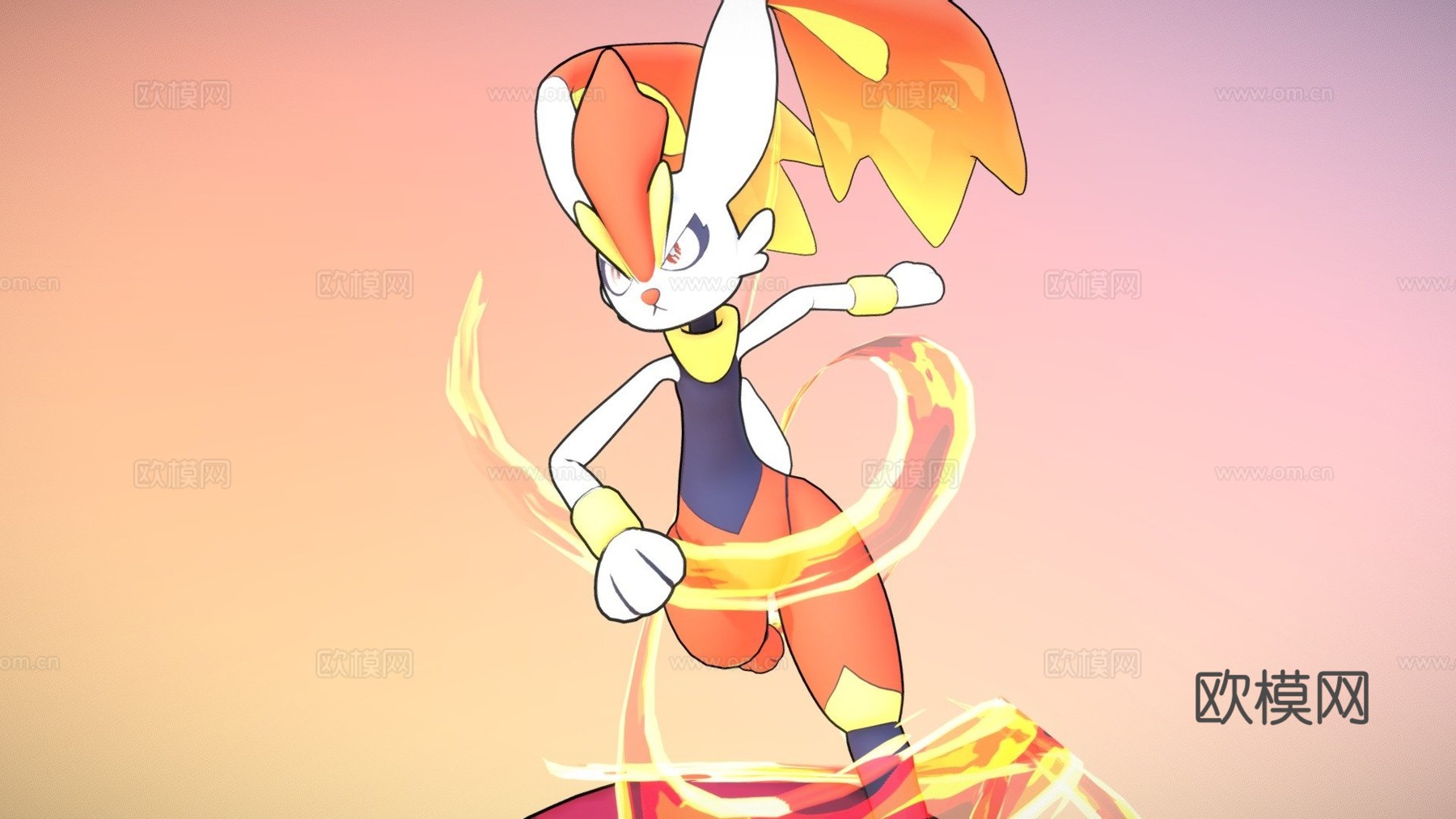 闪焰王牌 x 长耳兔融合3d模型下载（渲染图1）