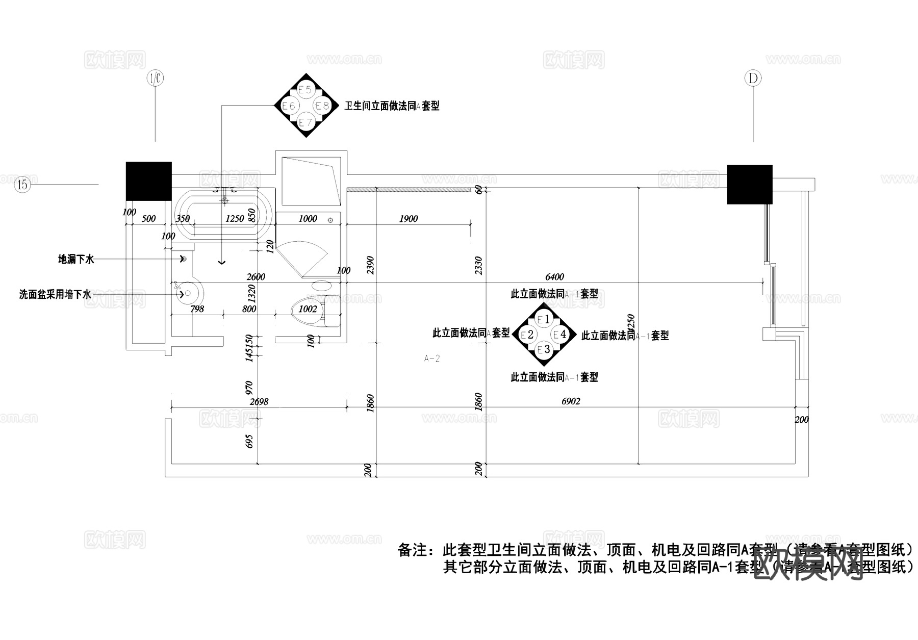 宾馆酒店套间标间室内装饰CAD施工图集cad施工图