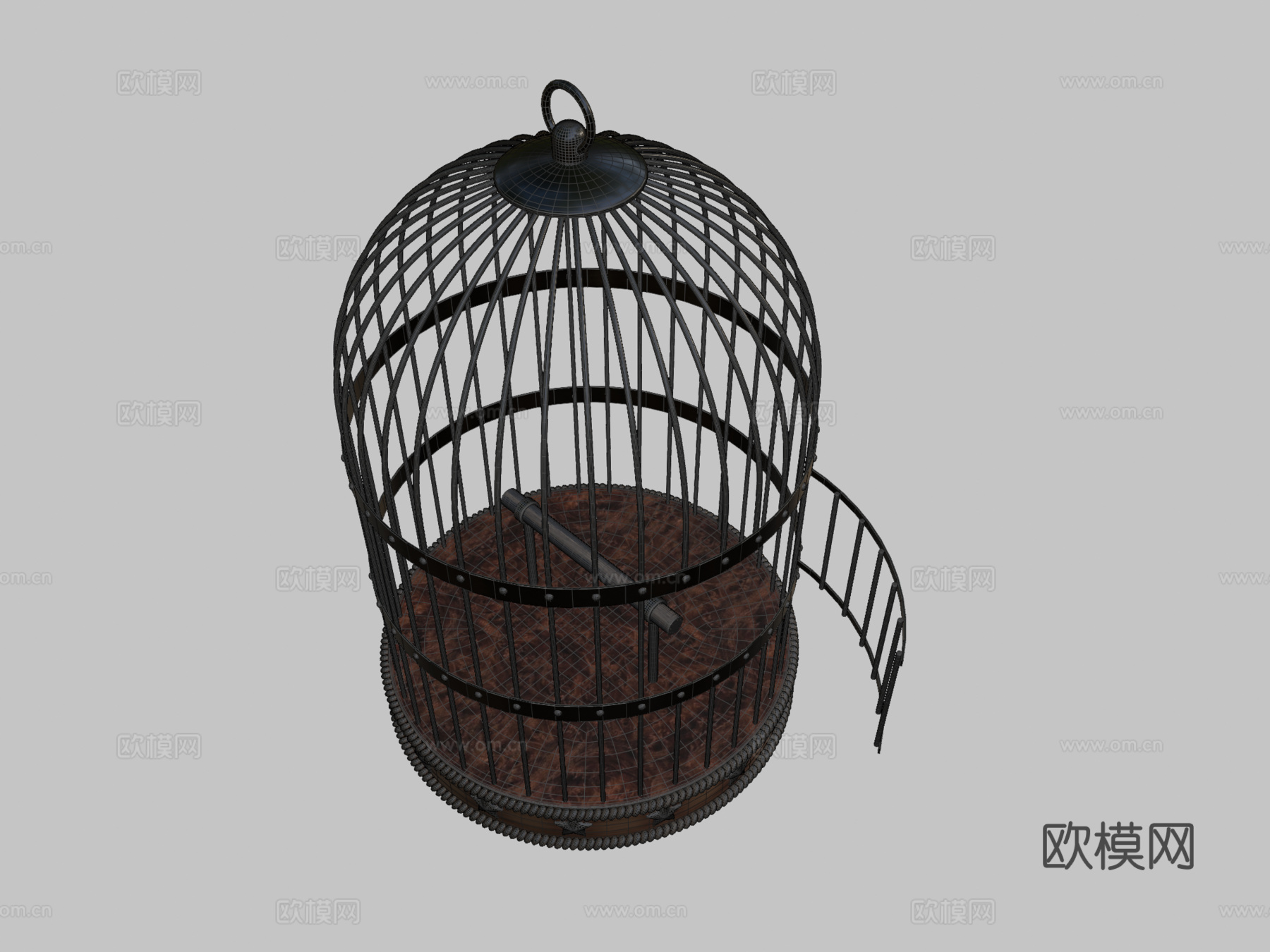 复古金属鸟笼3d模型下载（渲染图2）