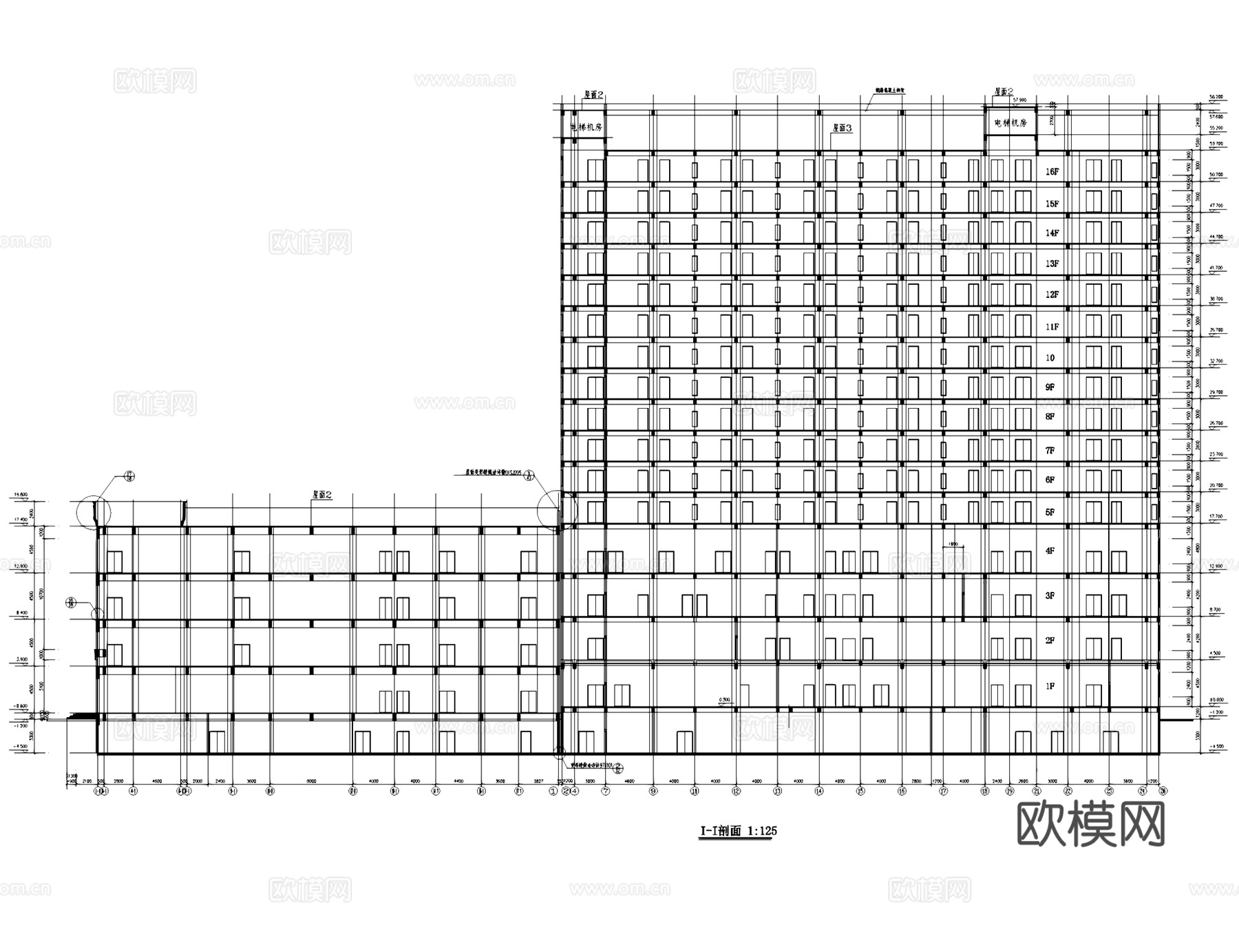 开原大酒店建筑CAD施工图集cad施工图