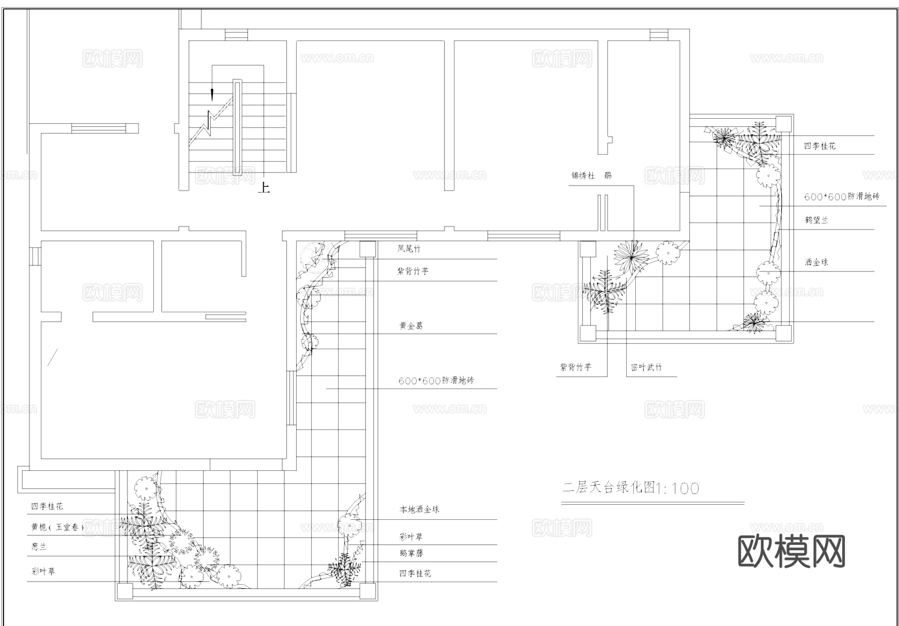 别墅庭院花园天台阳台景观CAD平面施工图cad施工图