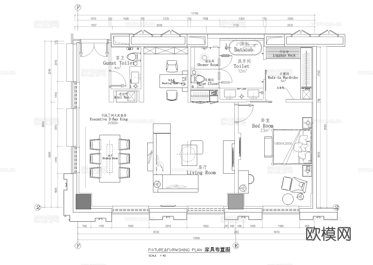 酒店大套房 最新全套施工图设计cad施工图