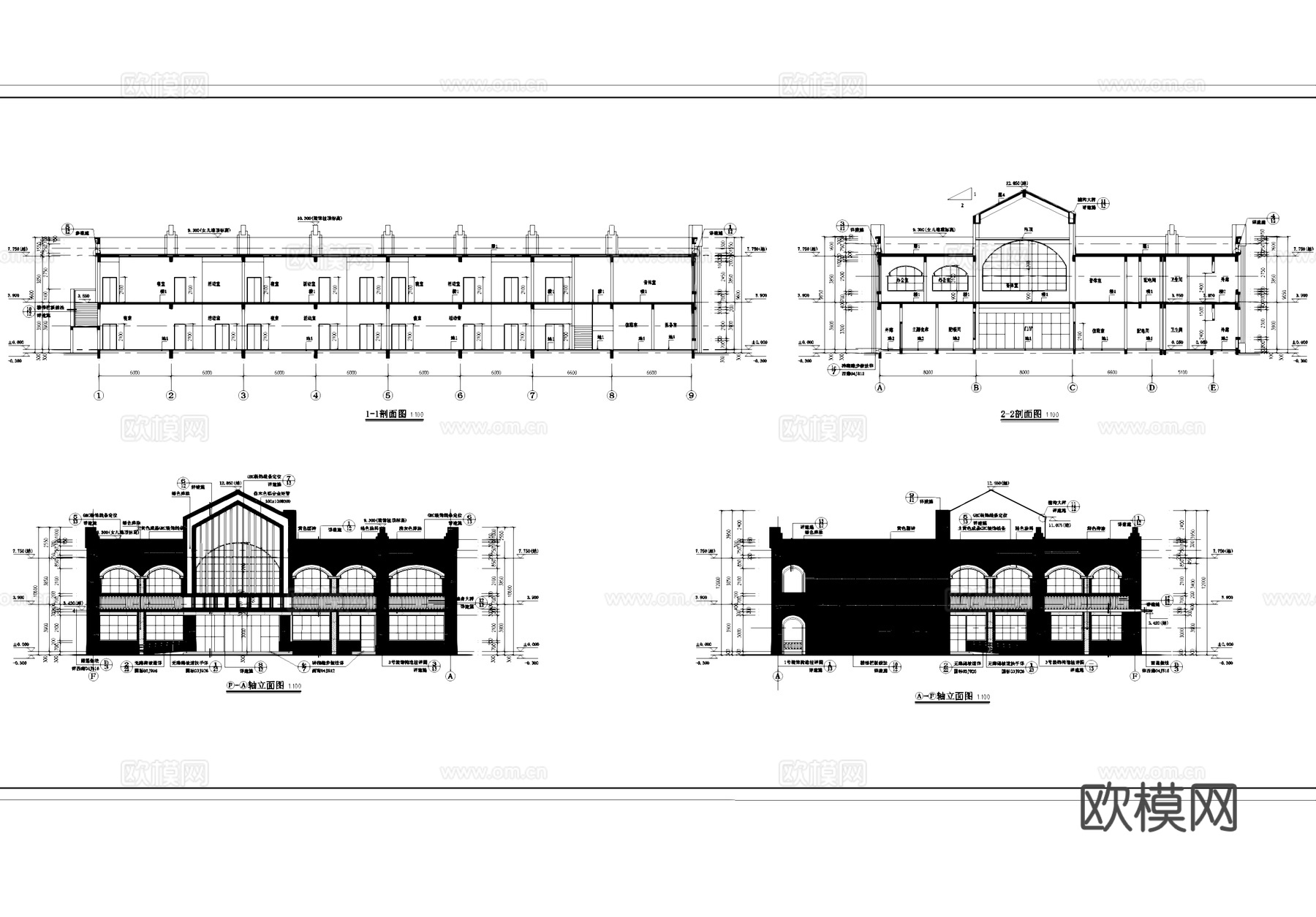欧式二层幼儿园建筑CAD施工图整套cad施工图