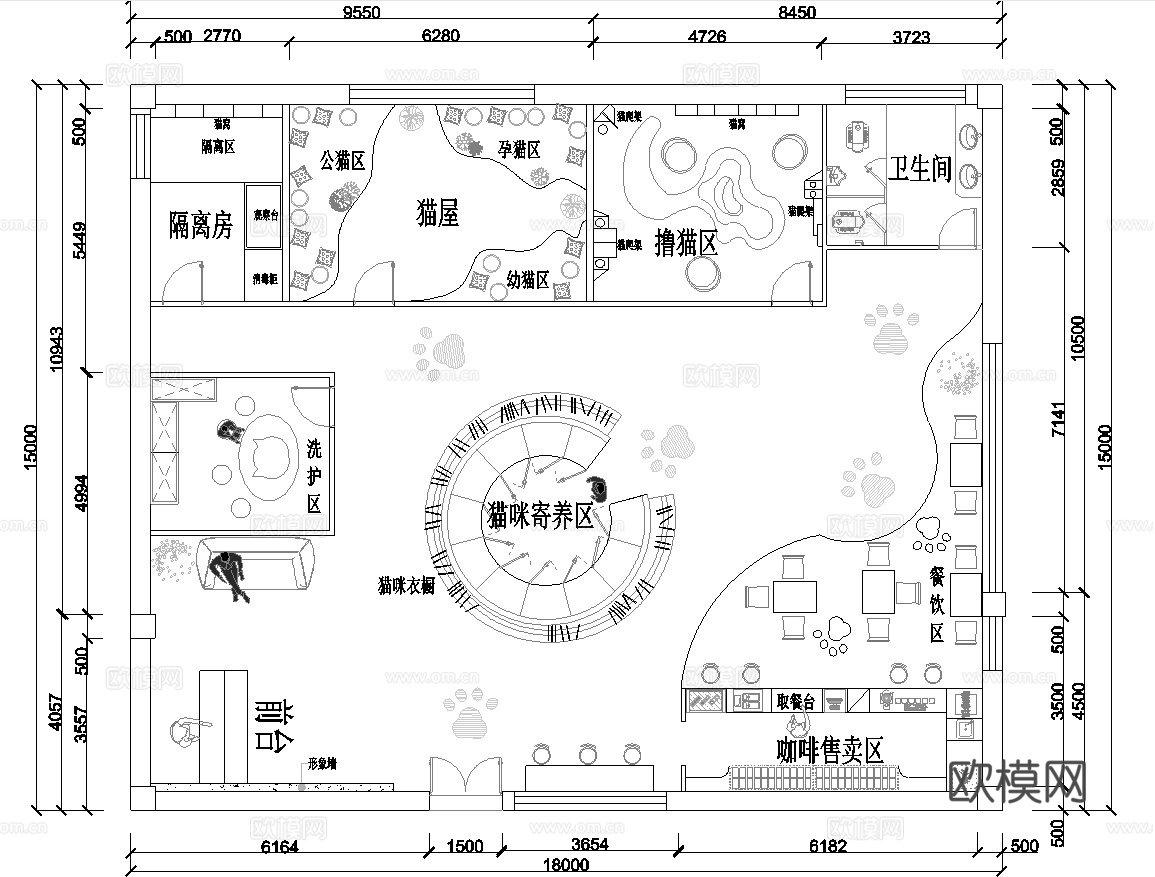 猫咖馆 最新平面施工图合集cad施工图