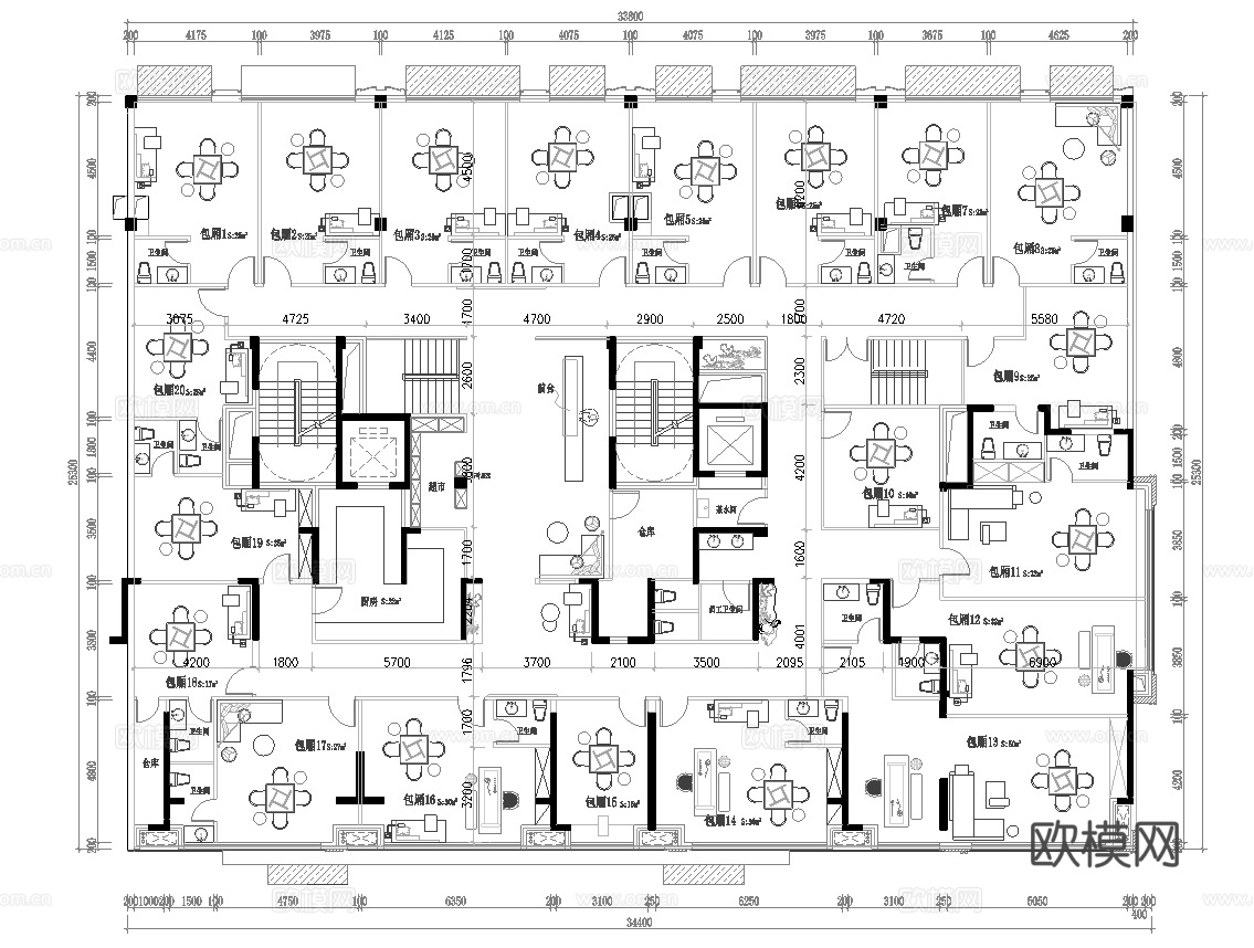 600平棋牌室 茶楼 最新平面施工图设计cad施工图