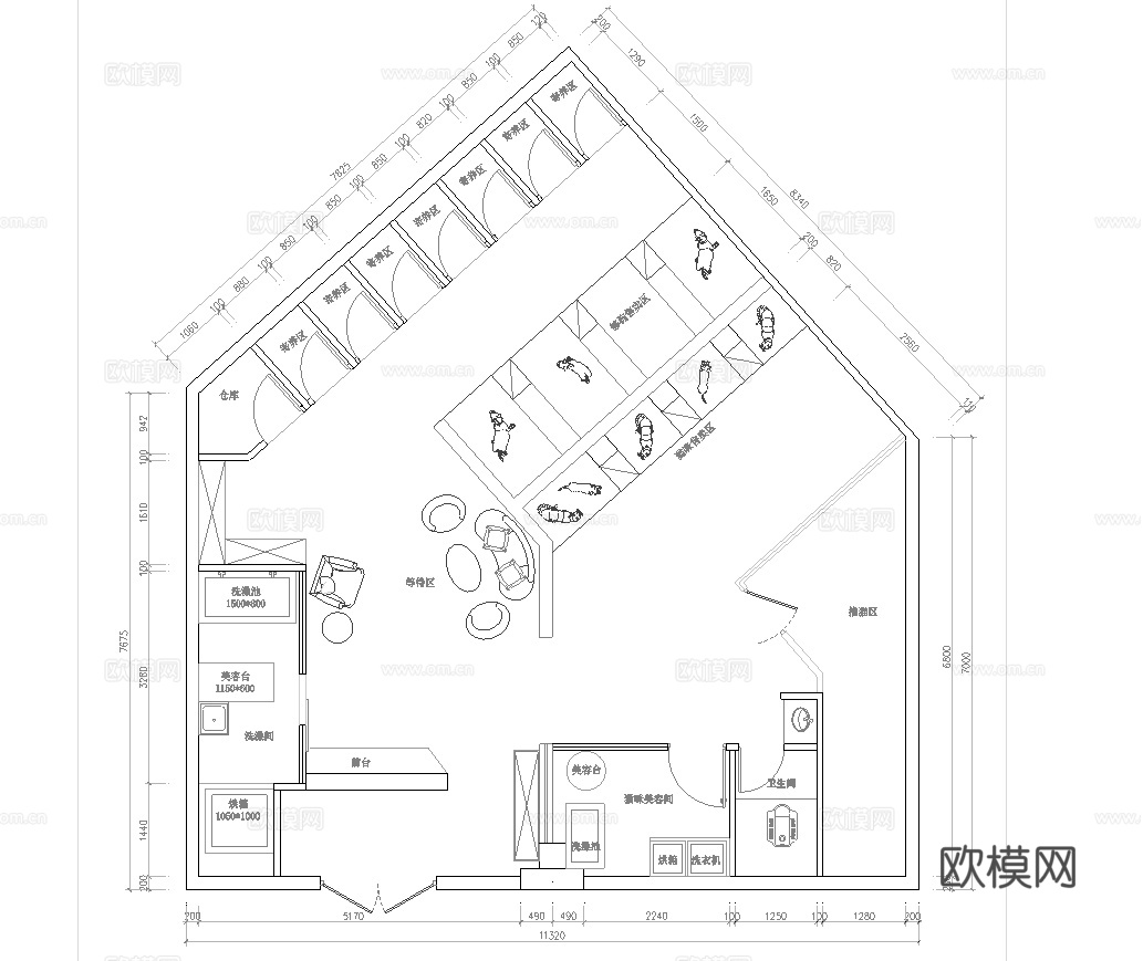 宠物店 最新平面施工图合集cad施工图