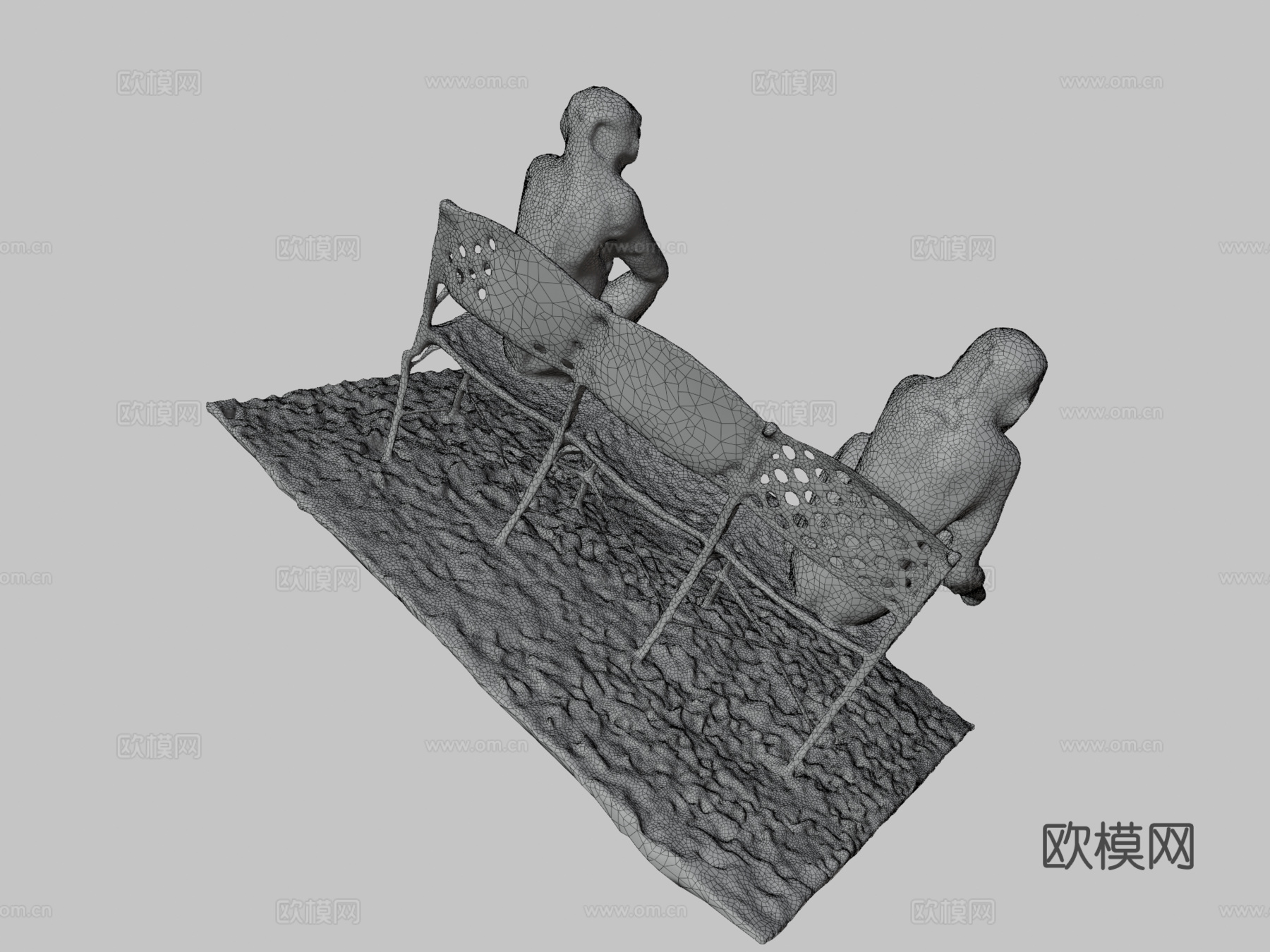 两只黑猩猩坐在长椅上3d模型下载（渲染图3）