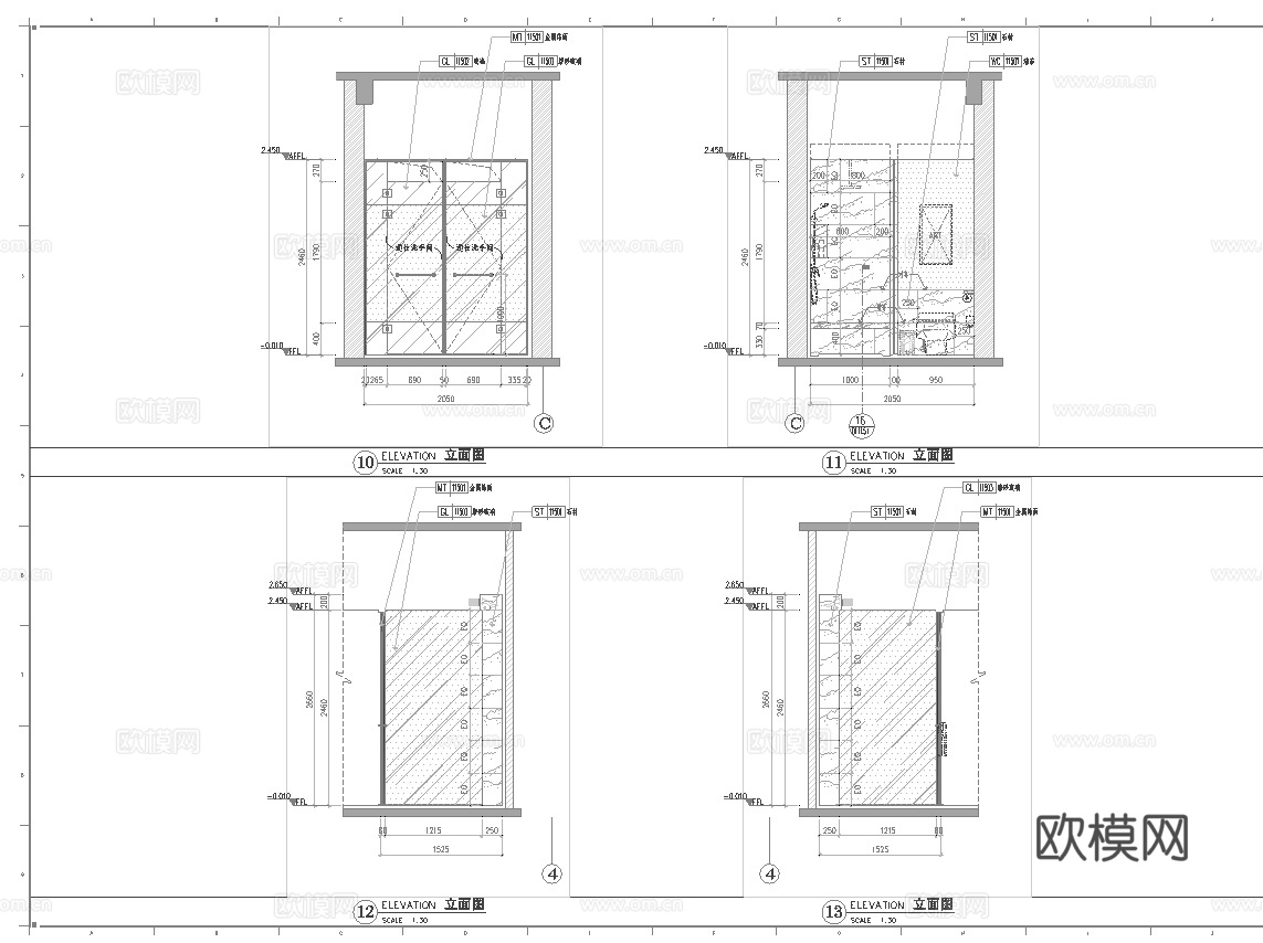 酒店大床房 最新全套施工图设计cad施工图