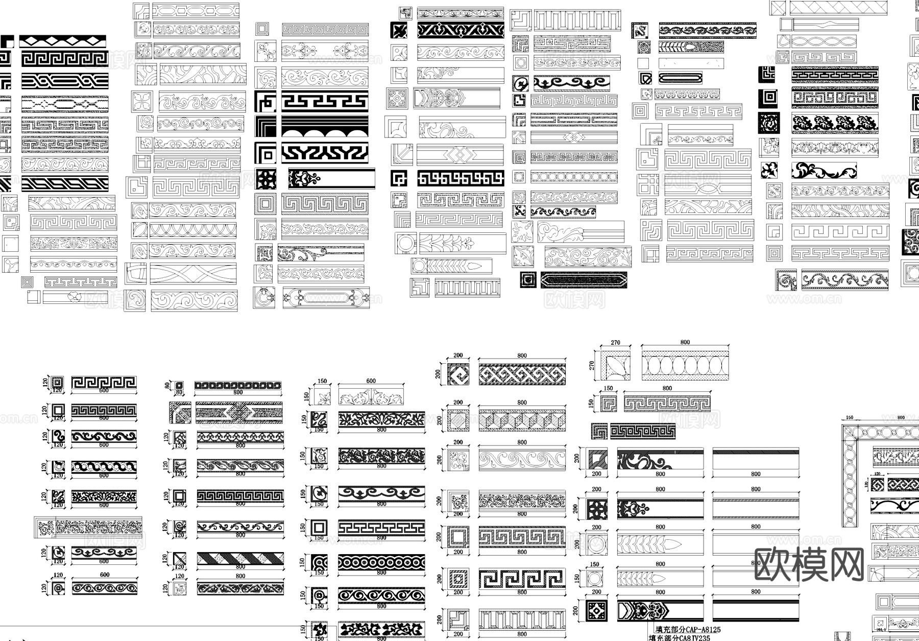 波打线角花花纹腰线边线CAD图块图库cad施工图