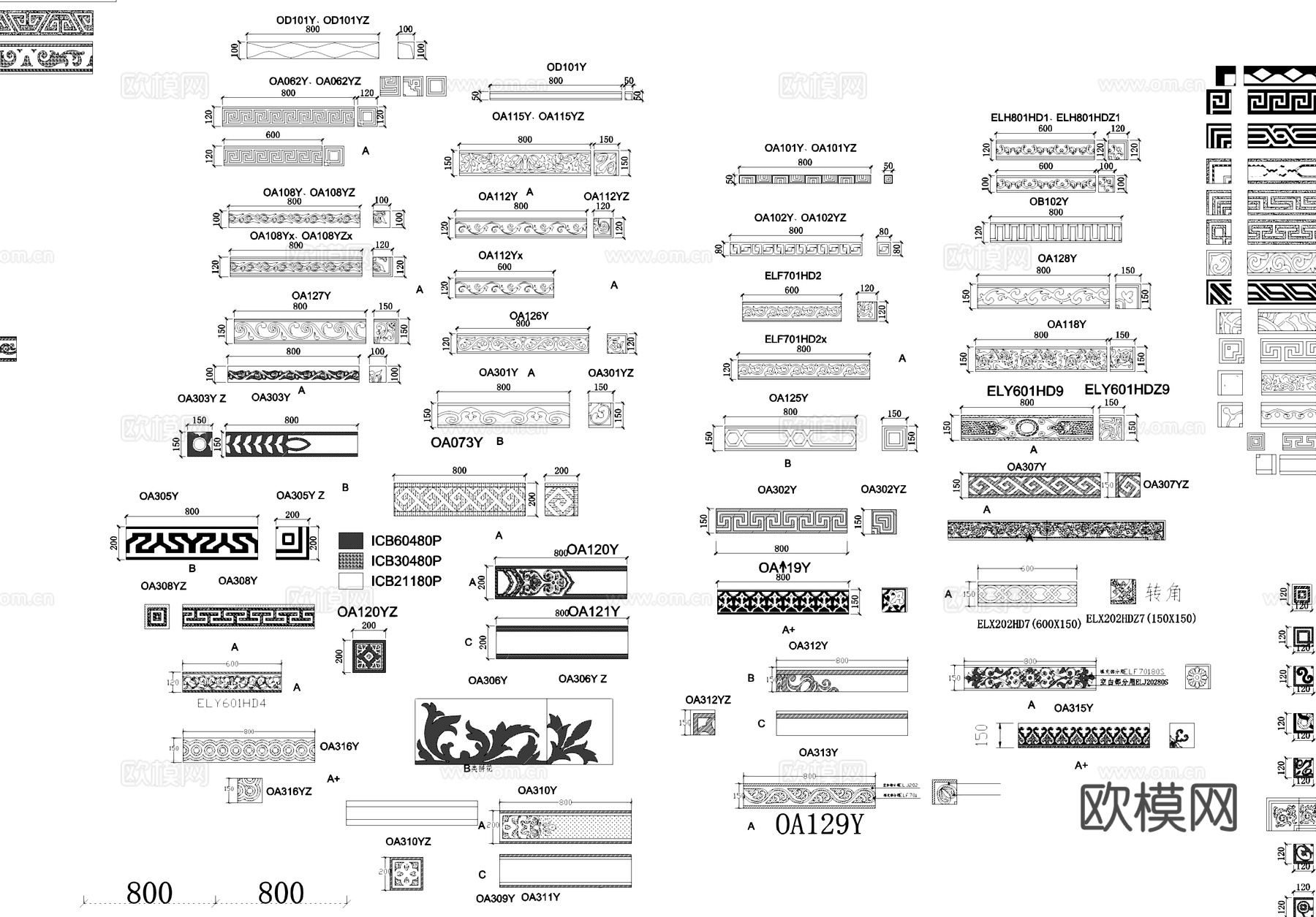波打线角花花纹腰线边线CAD图块图库cad施工图