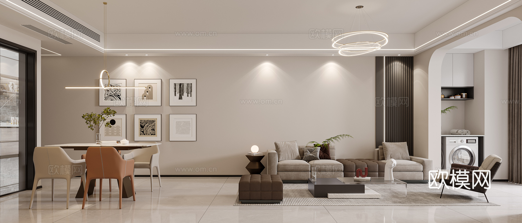 现代意式轻奢客餐厅3d模型下载（渲染图1）