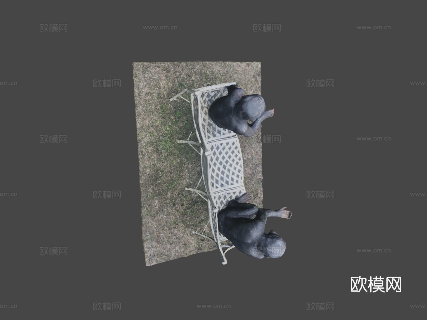 两只黑猩猩坐在长椅上3d模型下载（渲染图6）