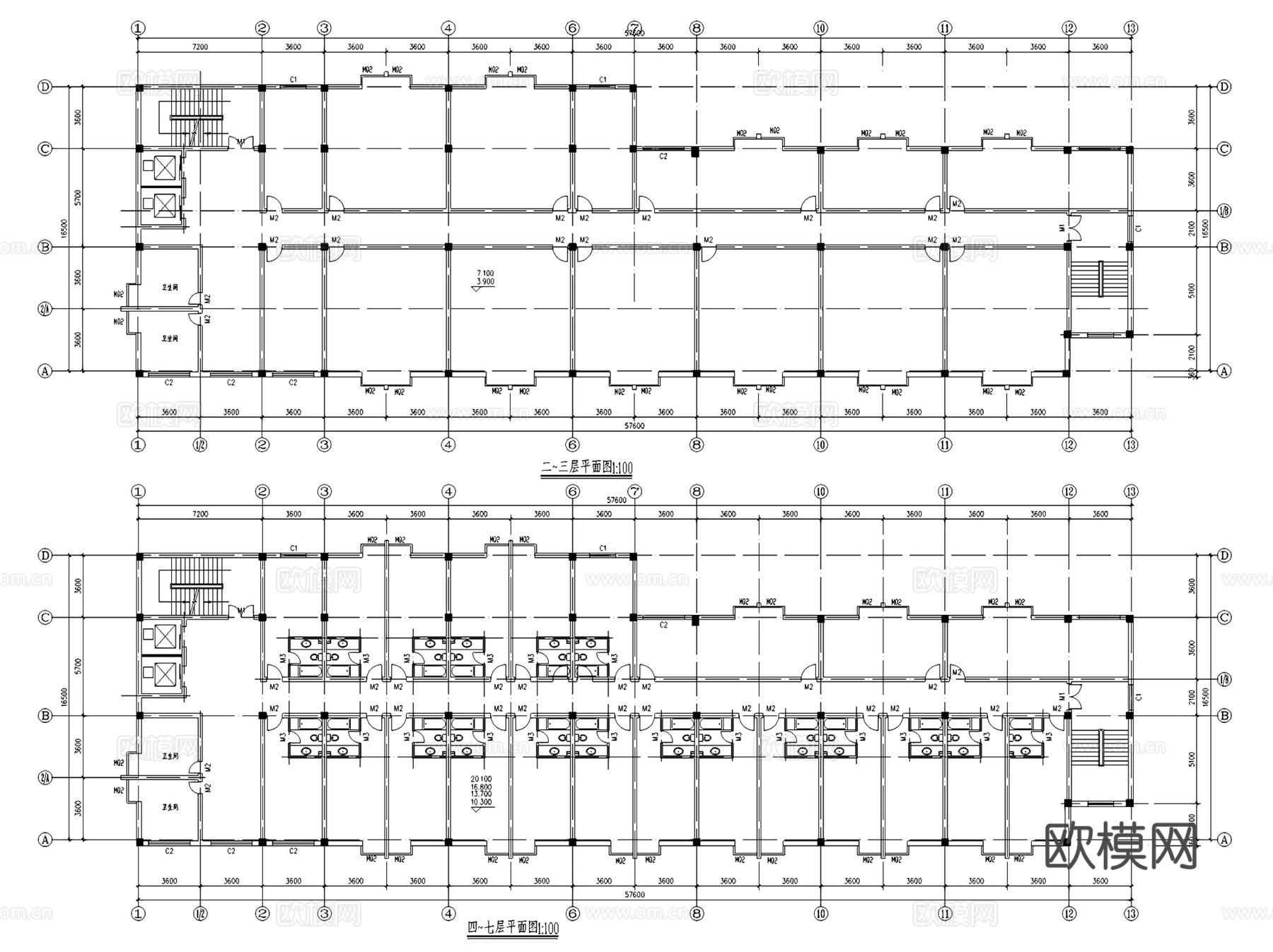 小型酒店宾馆建筑CAD施工图集cad施工图