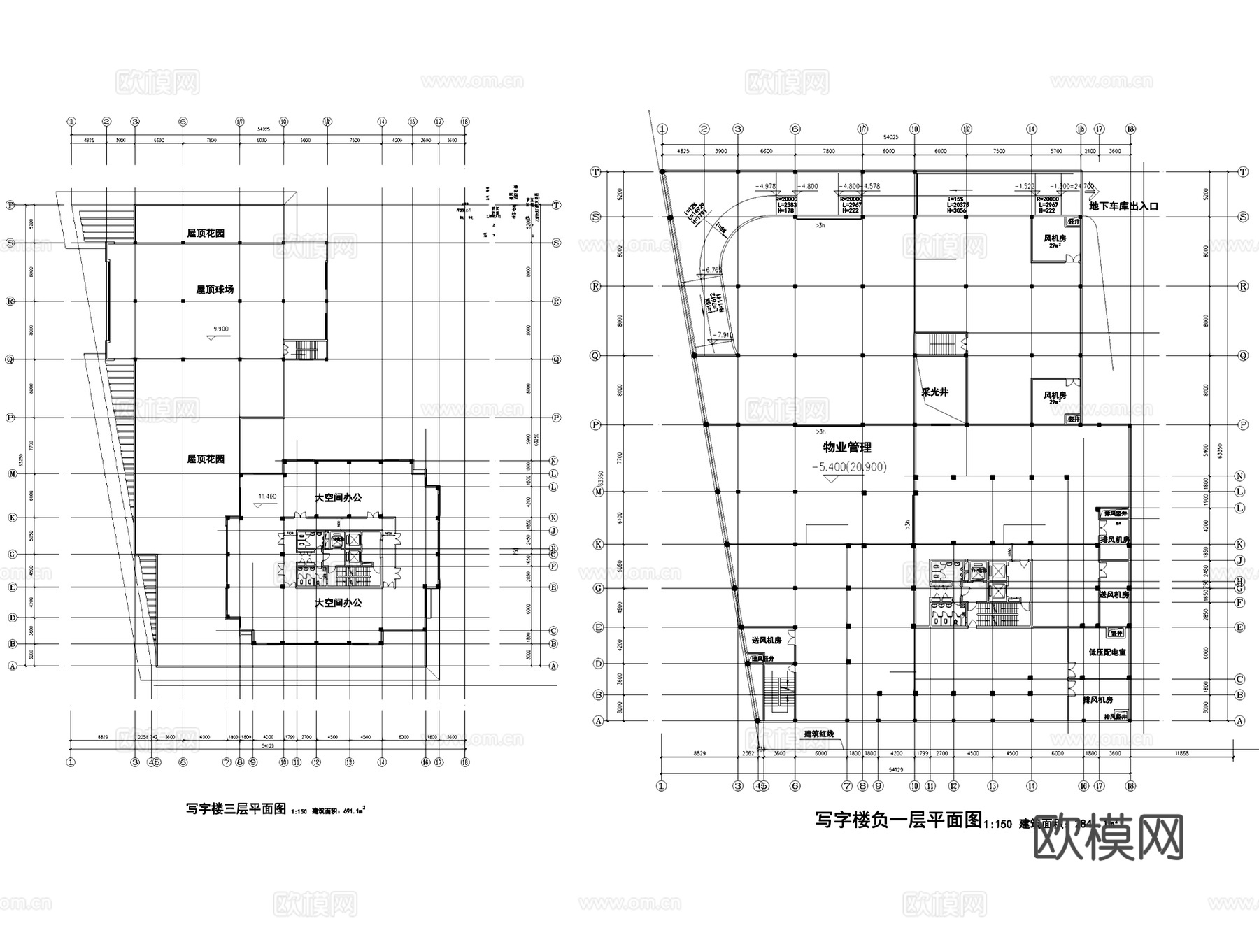 双福大厦写字楼办公建筑CAD施工图集cad施工图
