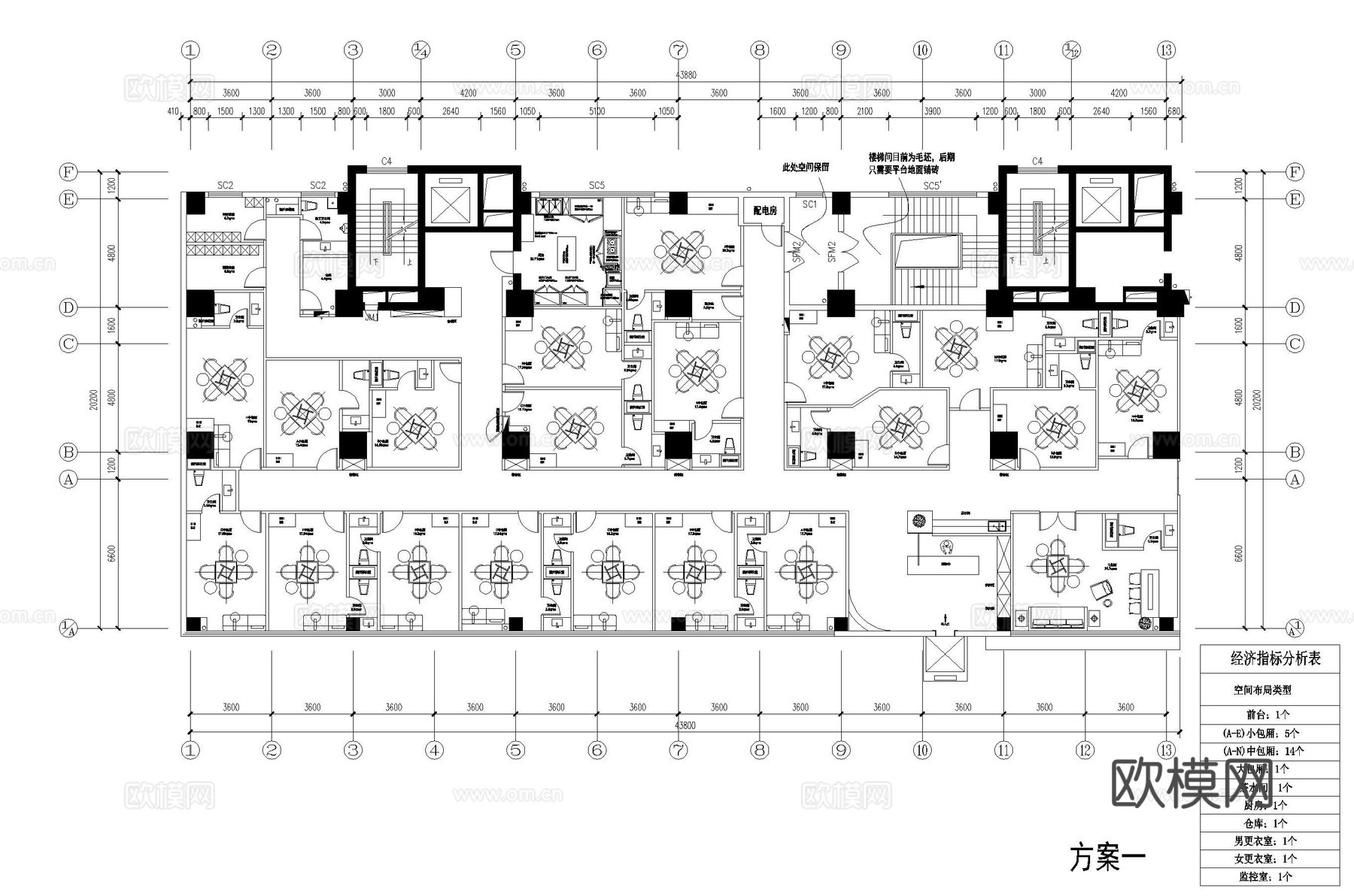 800平棋牌室 茶楼 最新平面施工图设计cad施工图