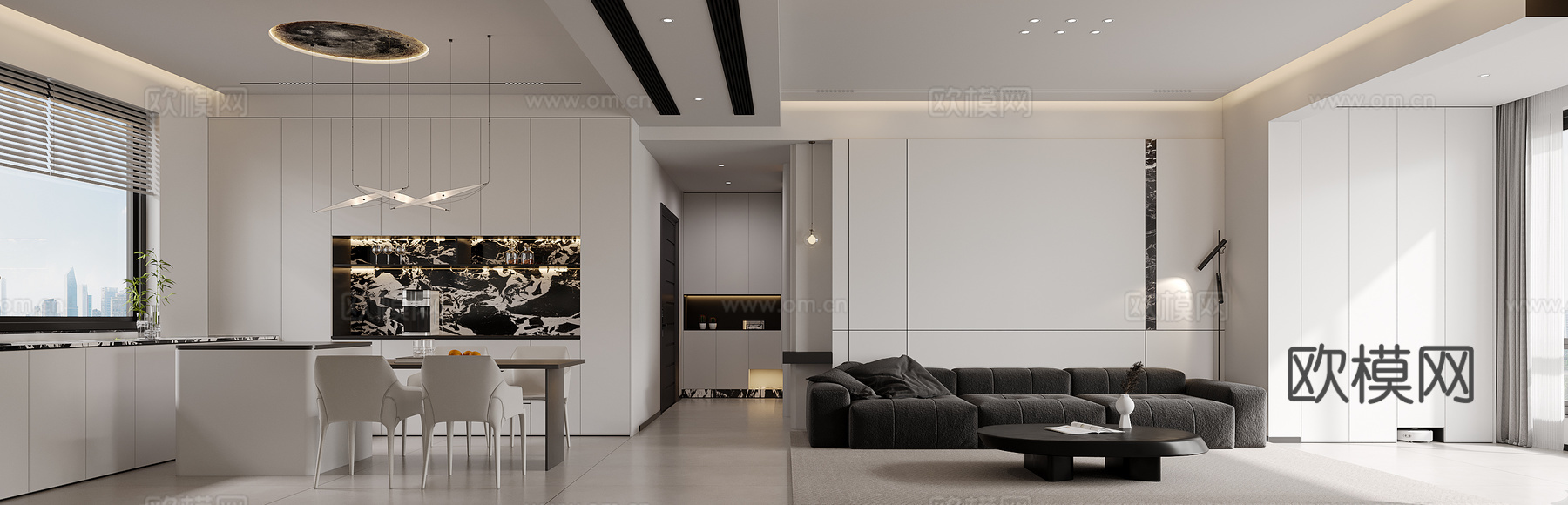 现代客餐厅3d模型下载（渲染图1）