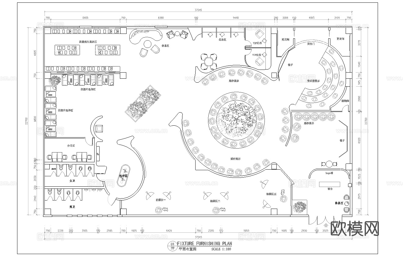 婚纱店 最新平面施工图设计cad施工图