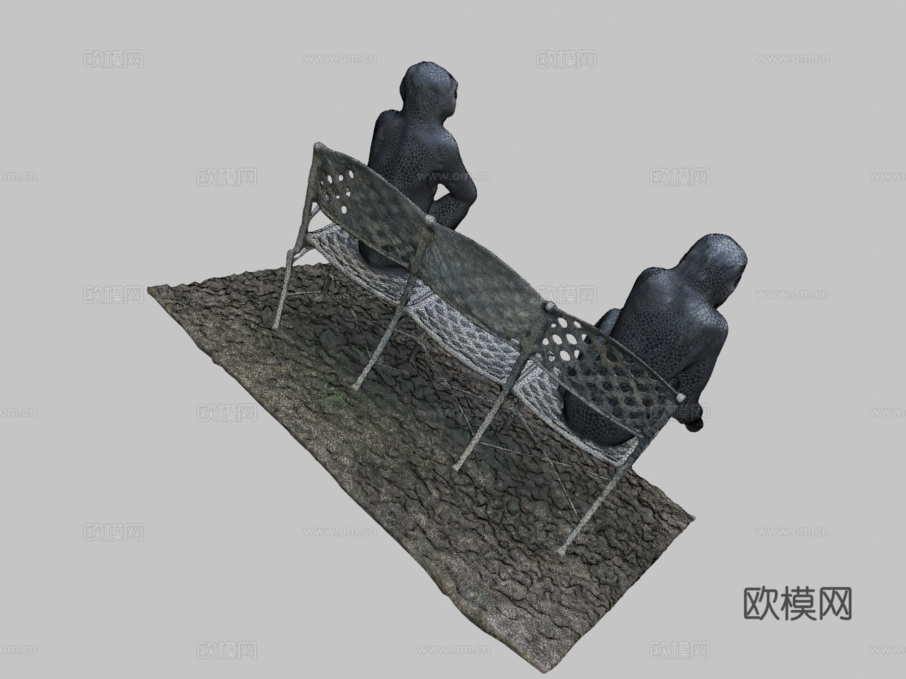 两只黑猩猩坐在长椅上3d模型下载（渲染图2）