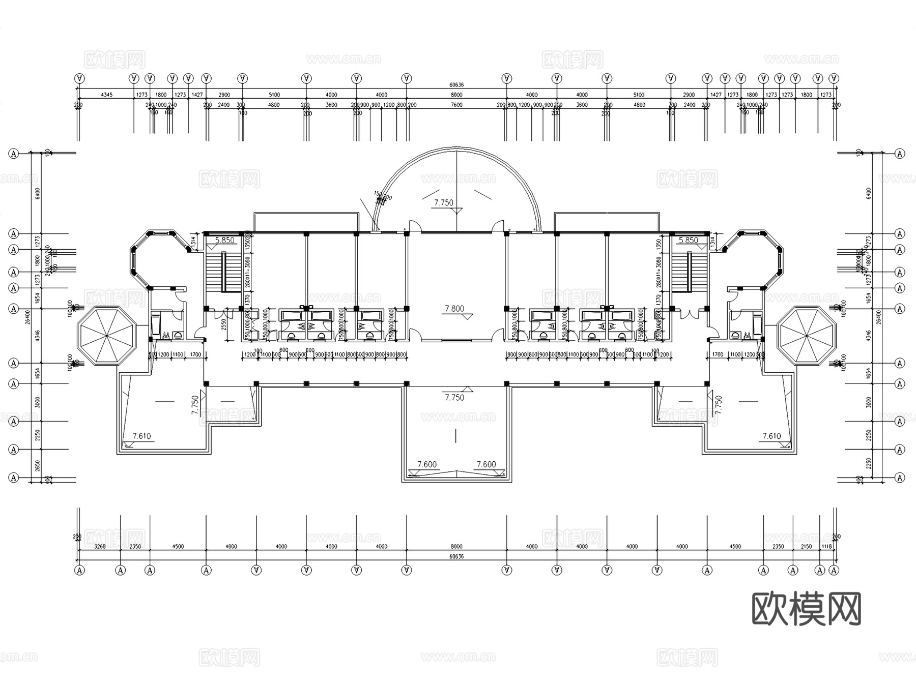 远乐邦辉会所建筑CAD施工图集cad施工图