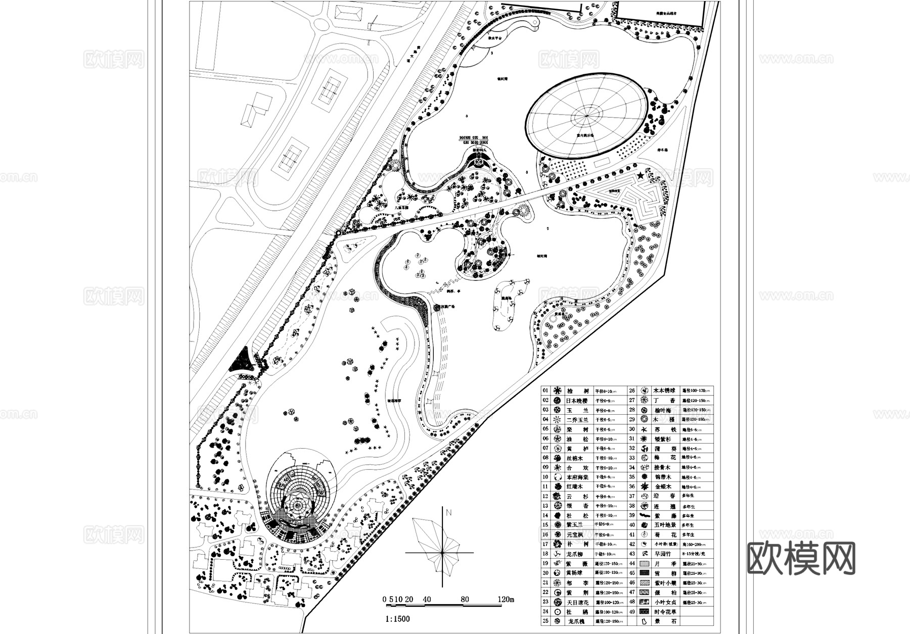 大连某滨水公园植物绿化景观平面CAD施工图cad施工图